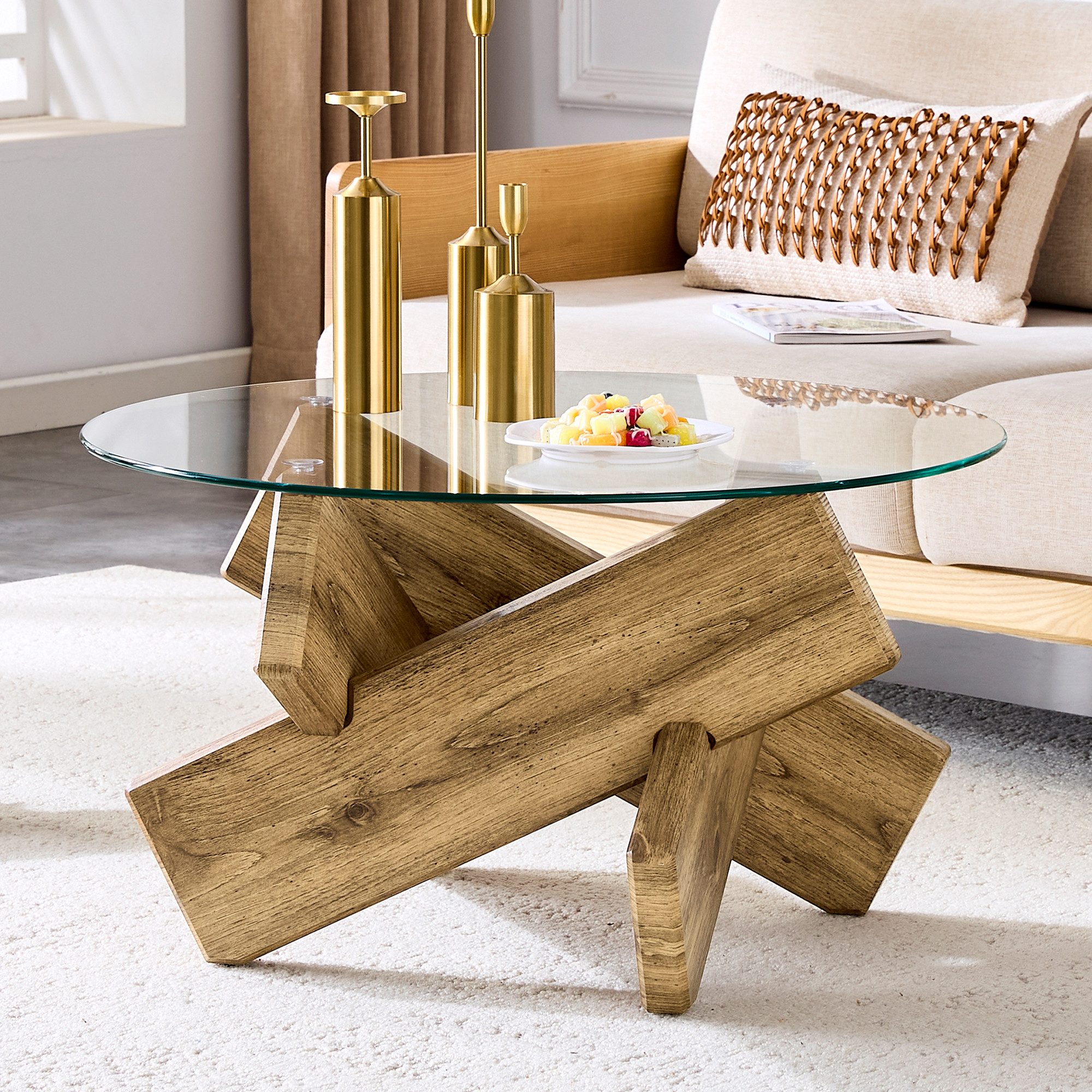 MODFU Esstisch Runder Couchtisch (mit kreativer Kreuzstütze Transparent, 1-St., 79*79*45)