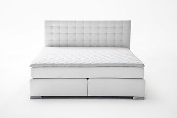 möbelando Boxspringbett Lenno, Boxspringbett Lenno mit Kunstleder weiß, Liegefläche 160x200 cm, Kopfteil gesteppt, Metallfüße gebürstet