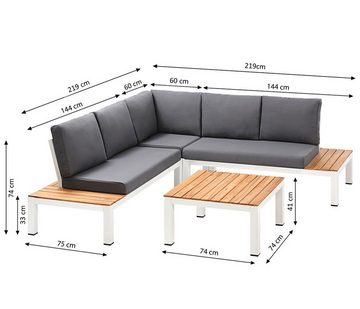 Dehner Balkonset Garten-Lounge Malibu, inkl. Tisch und Polster, aus beständigem Aluminiumgestell und FSC®-zertifiziertem Akazienholz