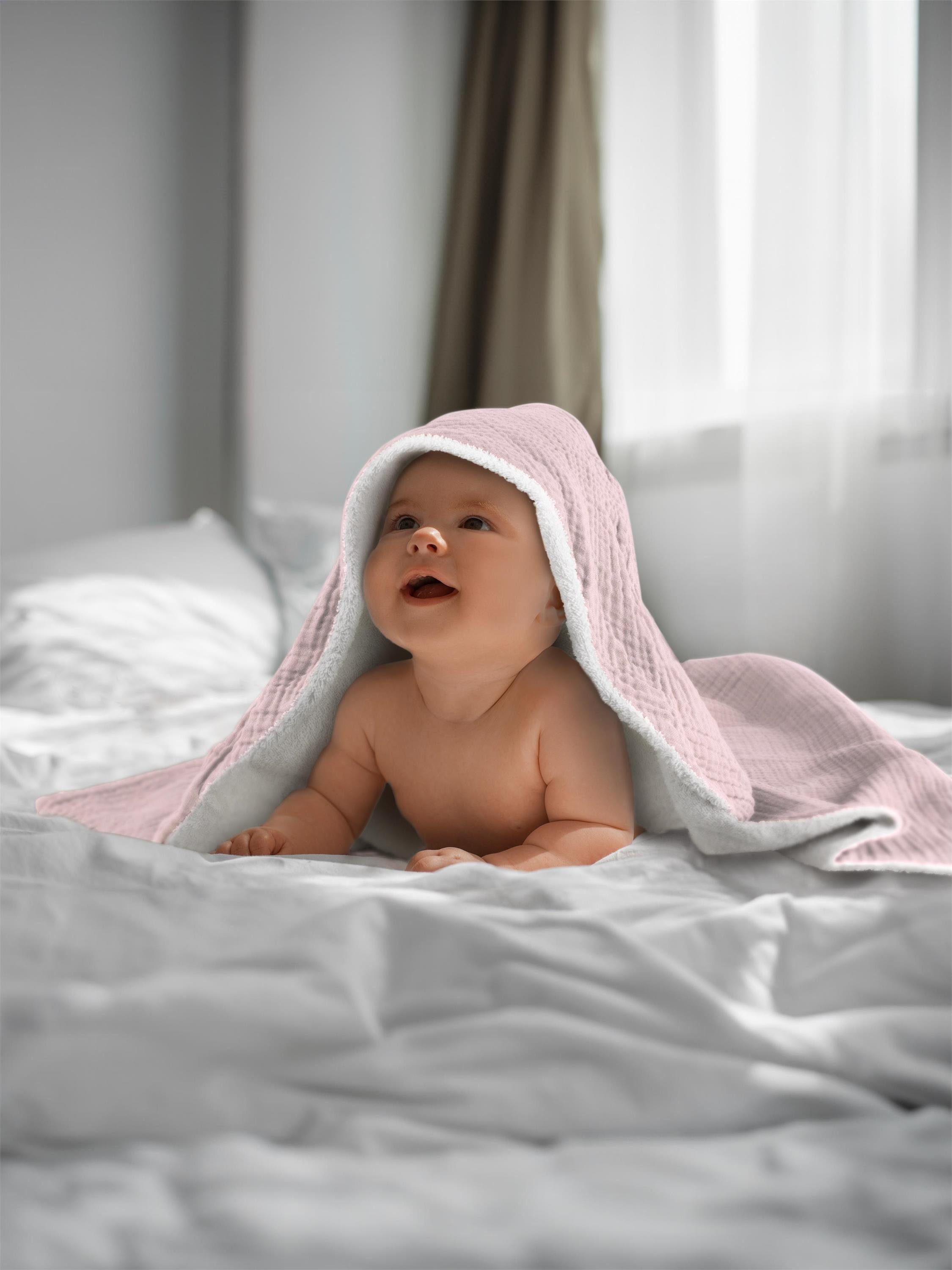 Kapuzenhandtuch Kapuzentücher aus aus Frottee, 2x Wickeltücher Material Baby Baby Bio-Baumwolle, Aspero Rosa weichem Musselin
