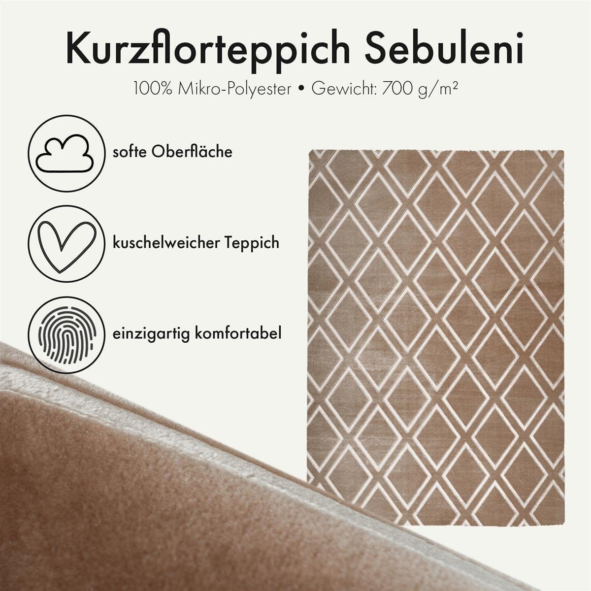Qiyano Teppich Kurzflorteppich Sebuleni 100 Taupe günstig online kaufen
