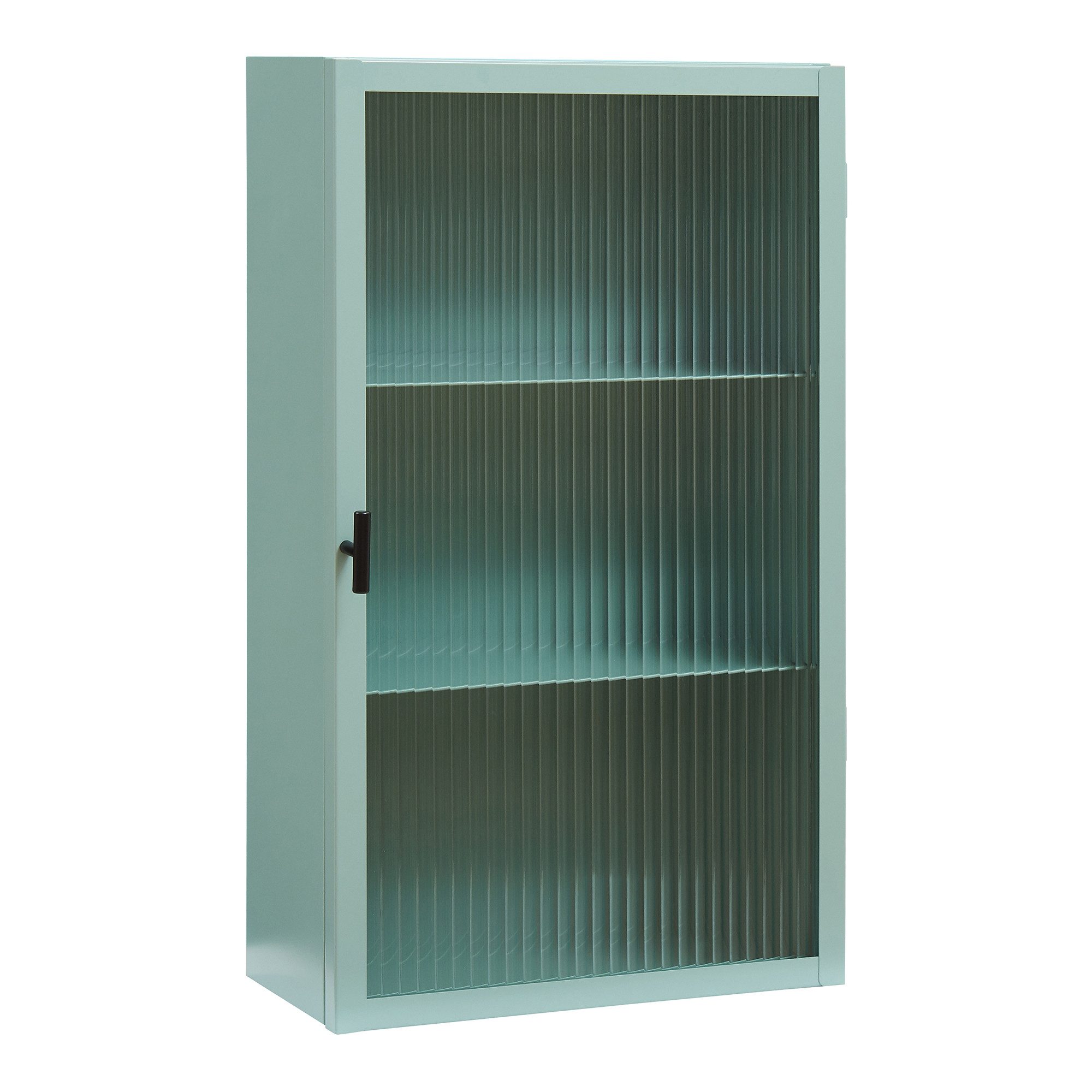 en.casa Hängeschrank »Zundert« 60 x 35 x 15 cm mit geriffelter Glastür Stahl Mintgrün