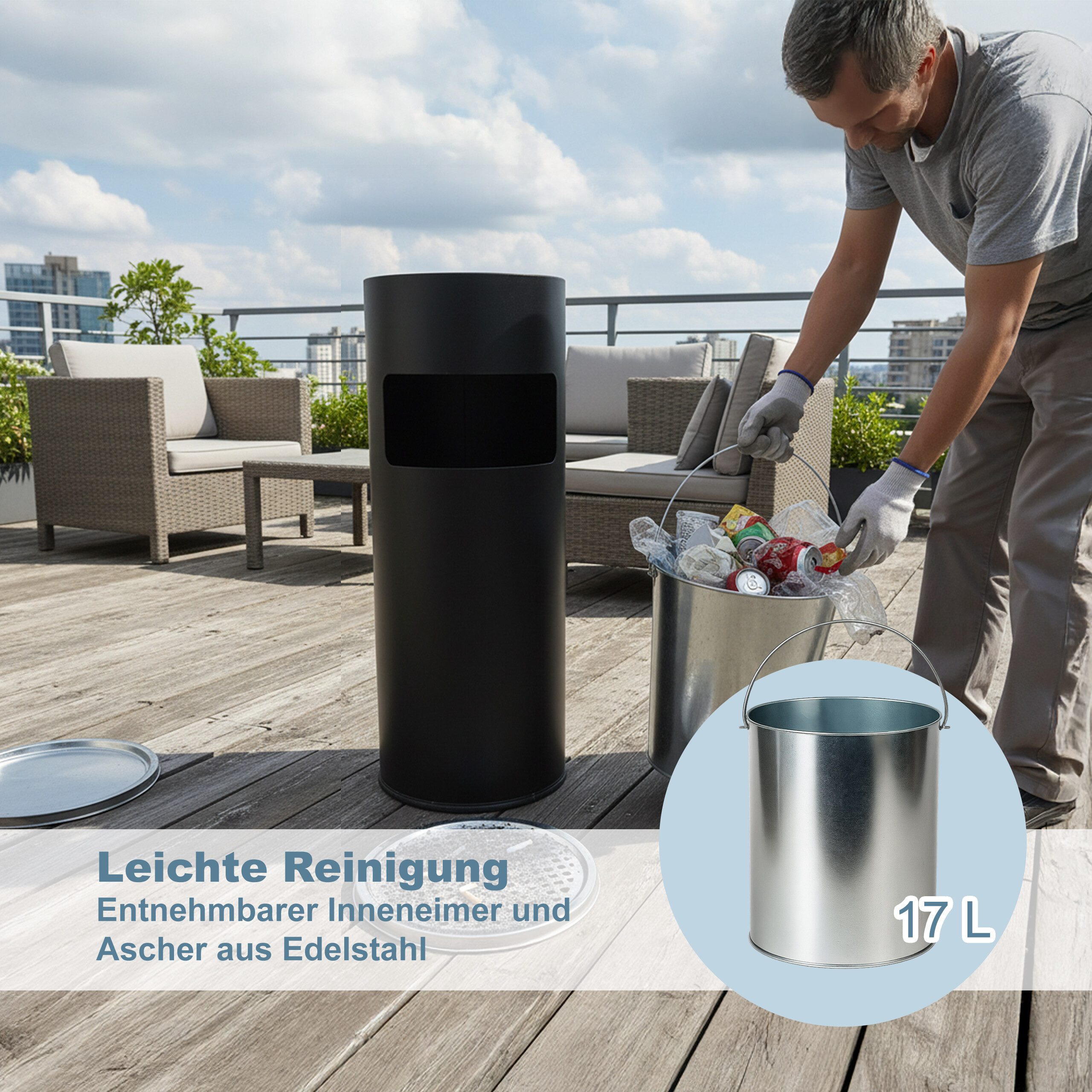 relaxdays Aschenbecher Standaschenbecher mit Inneneimer 17 l – Bild 5 von 5