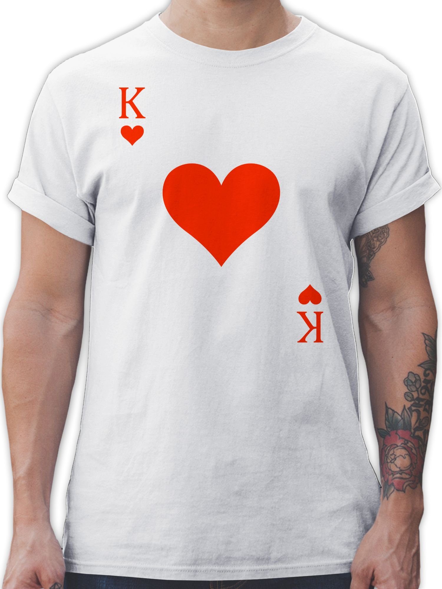 Shirtracer T-Shirt Herz König - King Queen Kartenspiel Karneval - Herzkönig Spielkarte He Karneval & Fasching 2 Weiß
