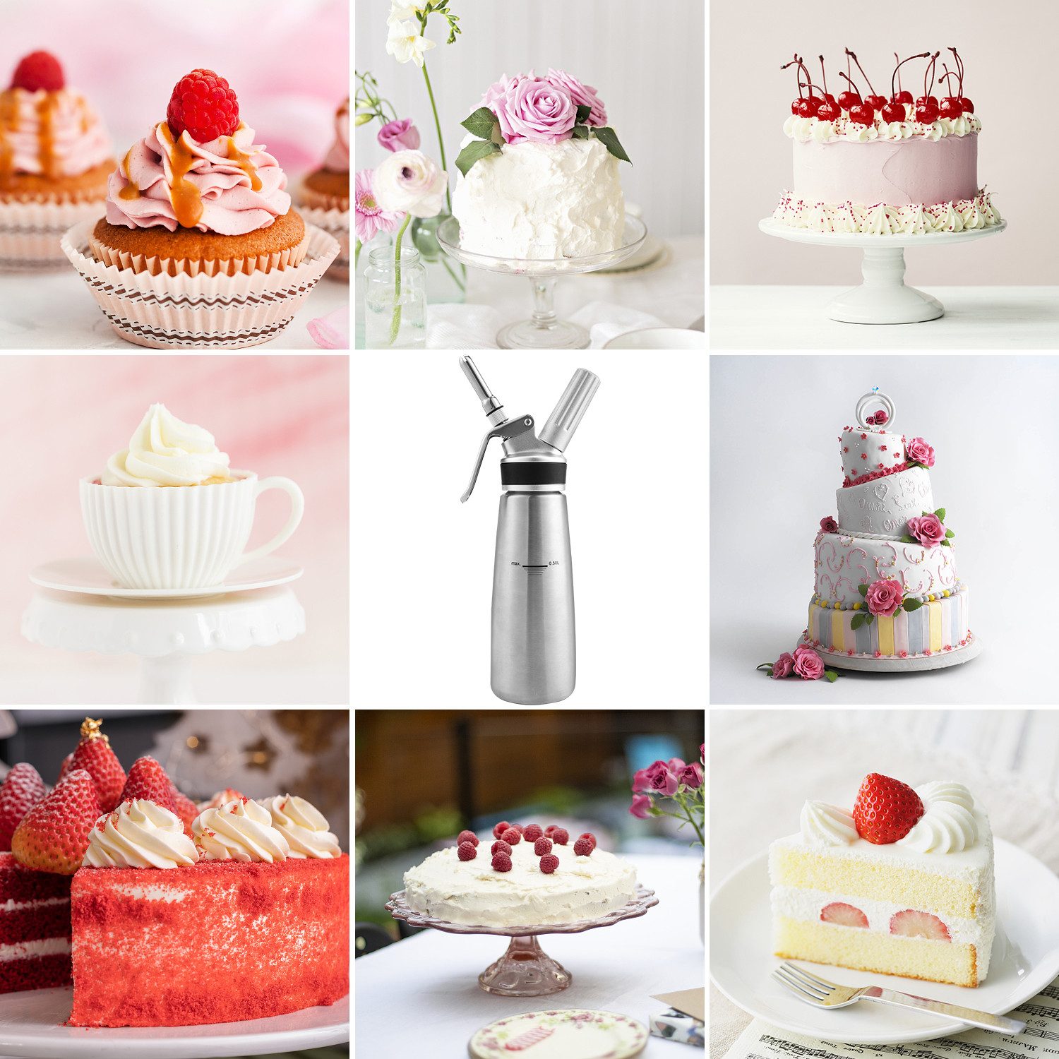 Clanmacy Sahnesyphon 500ml Edelstahl Sahnespender Profi Rostfrei Sahnesyphon Schlagsahne, Edelstahl, (1-tlg) 500ml