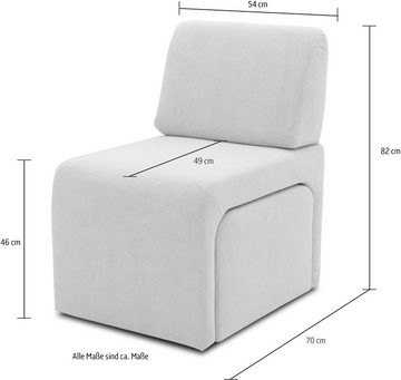 DOMO collection Sessel 700017 ideal für kleine Räume, platzsparend, trotzdem bequem, Hocker unter dem Sessel verstaubar, lieferbar in nur 2 Wochen