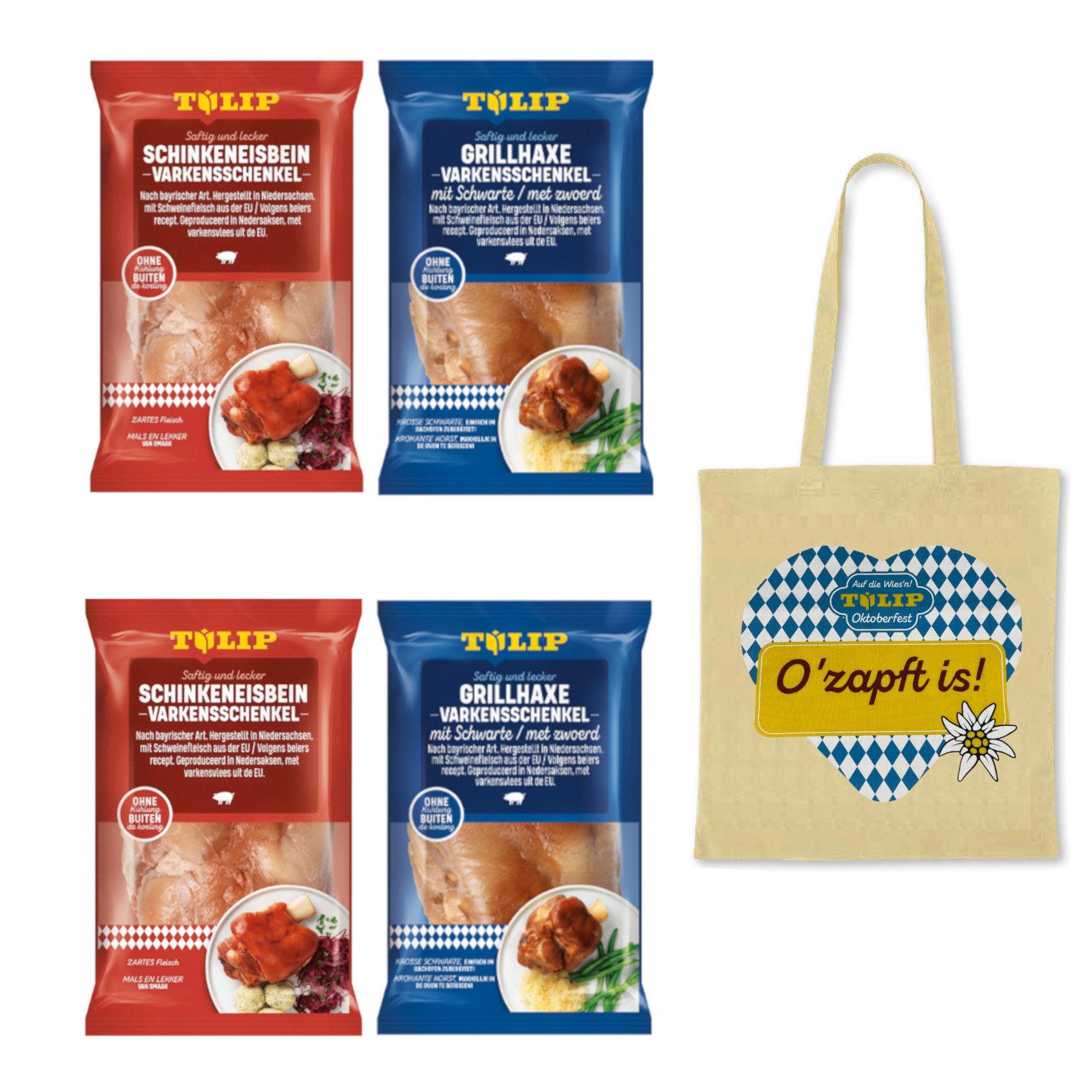 Wurstkonserve Eisbein(600g) Grillhaxe(600g) Gegart Vakuumverpackt Gepökelt + Tasche