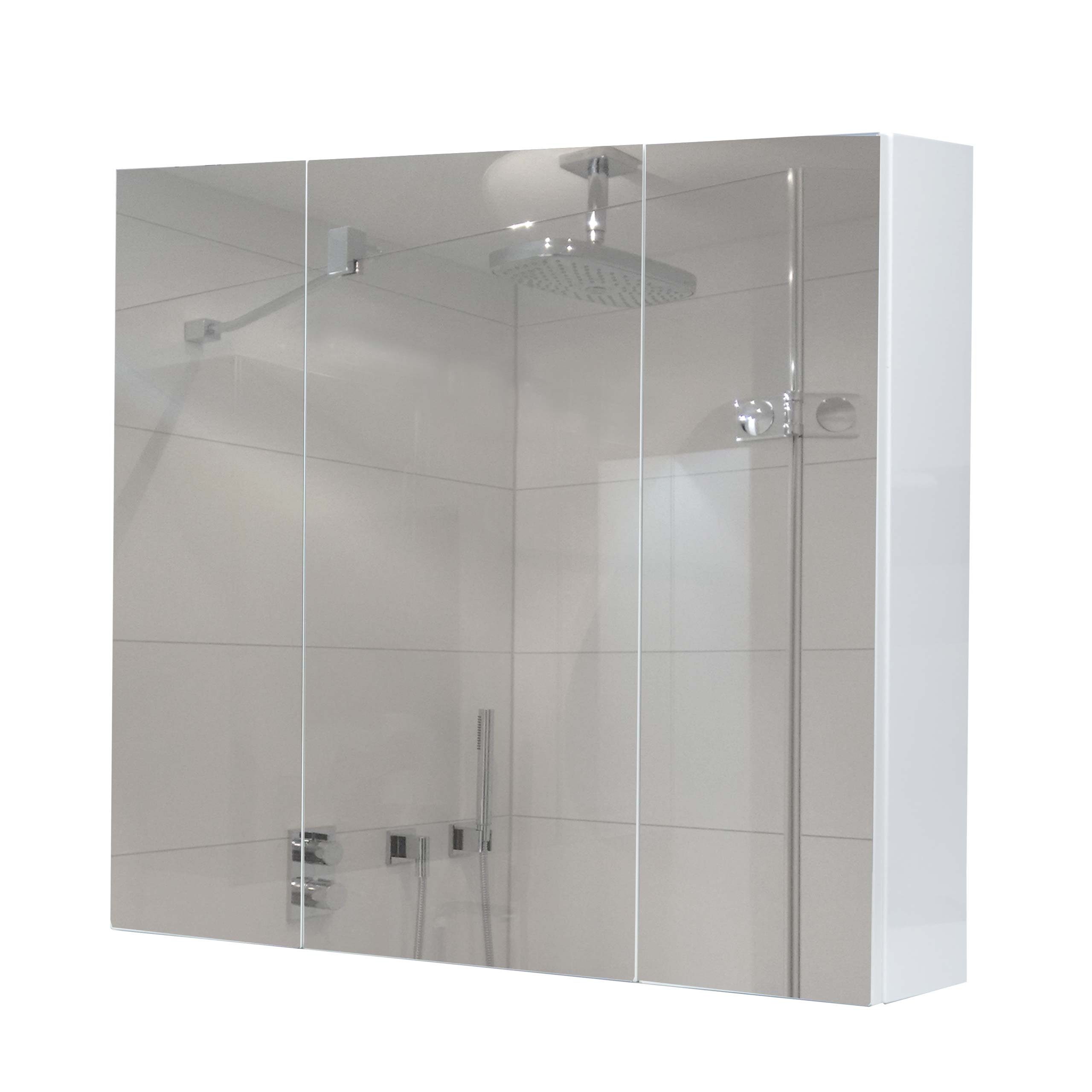 MCW Badezimmerspiegelschrank MCW-B19b-80 mit Ablageflächen, Hochglanz-Optik weiß | weiß