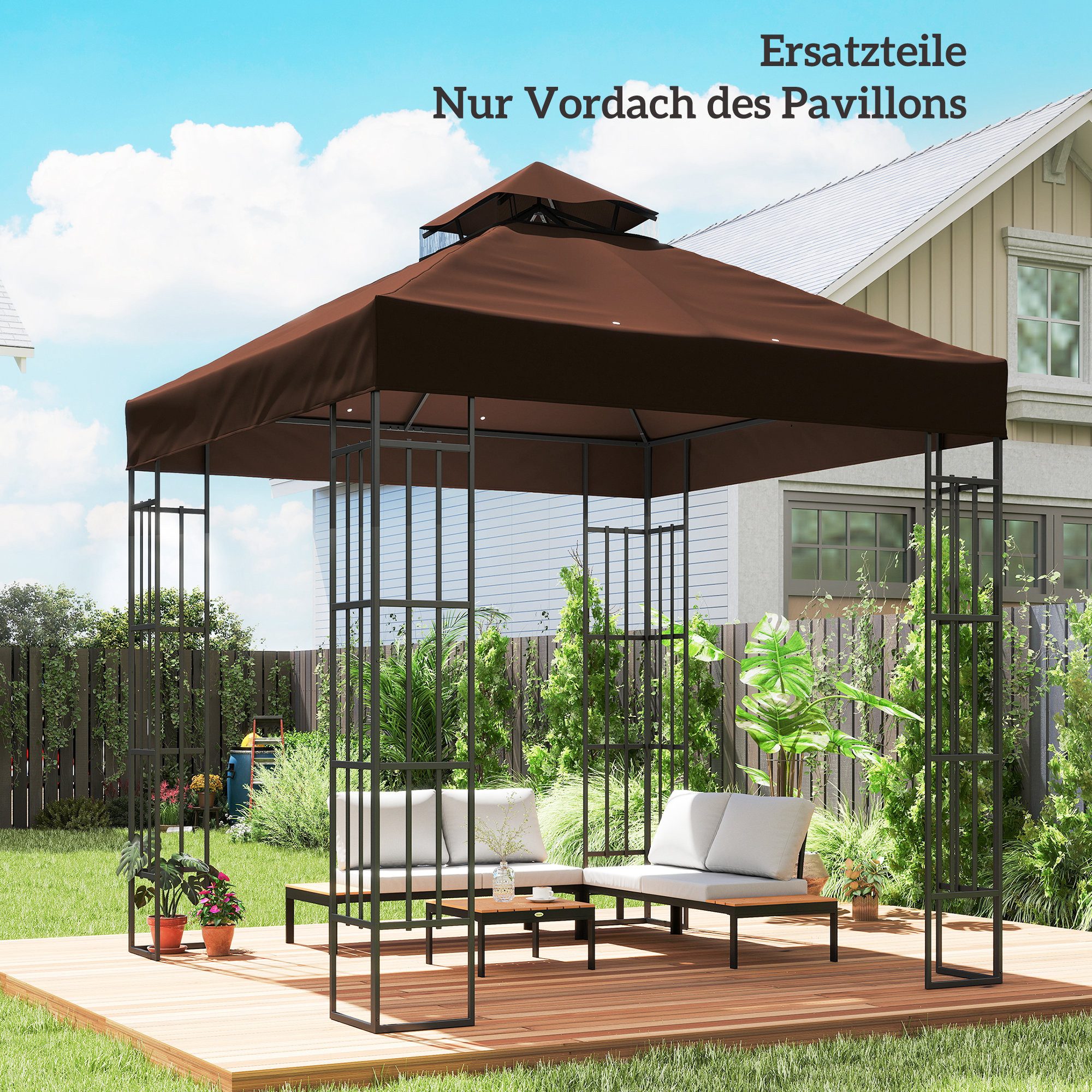 Outsunny Pavillon-Ersatzdach mit Doppeldach, 370 g/m², 300.0 x 300.0 cm (Pavillondach, Ersatzbezug), Kaffee exkl. Rahmen