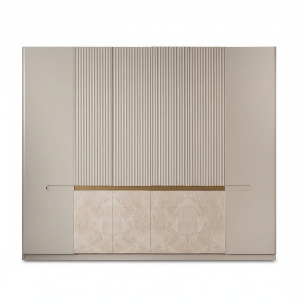 Xlmoebel Kleiderschrank Kleiderschrank XLMOEBEL Holz Beige mit sechs Türen und Schubladen (Kleiderschrank, 1-St., Kleiderschrank) Made in Europa