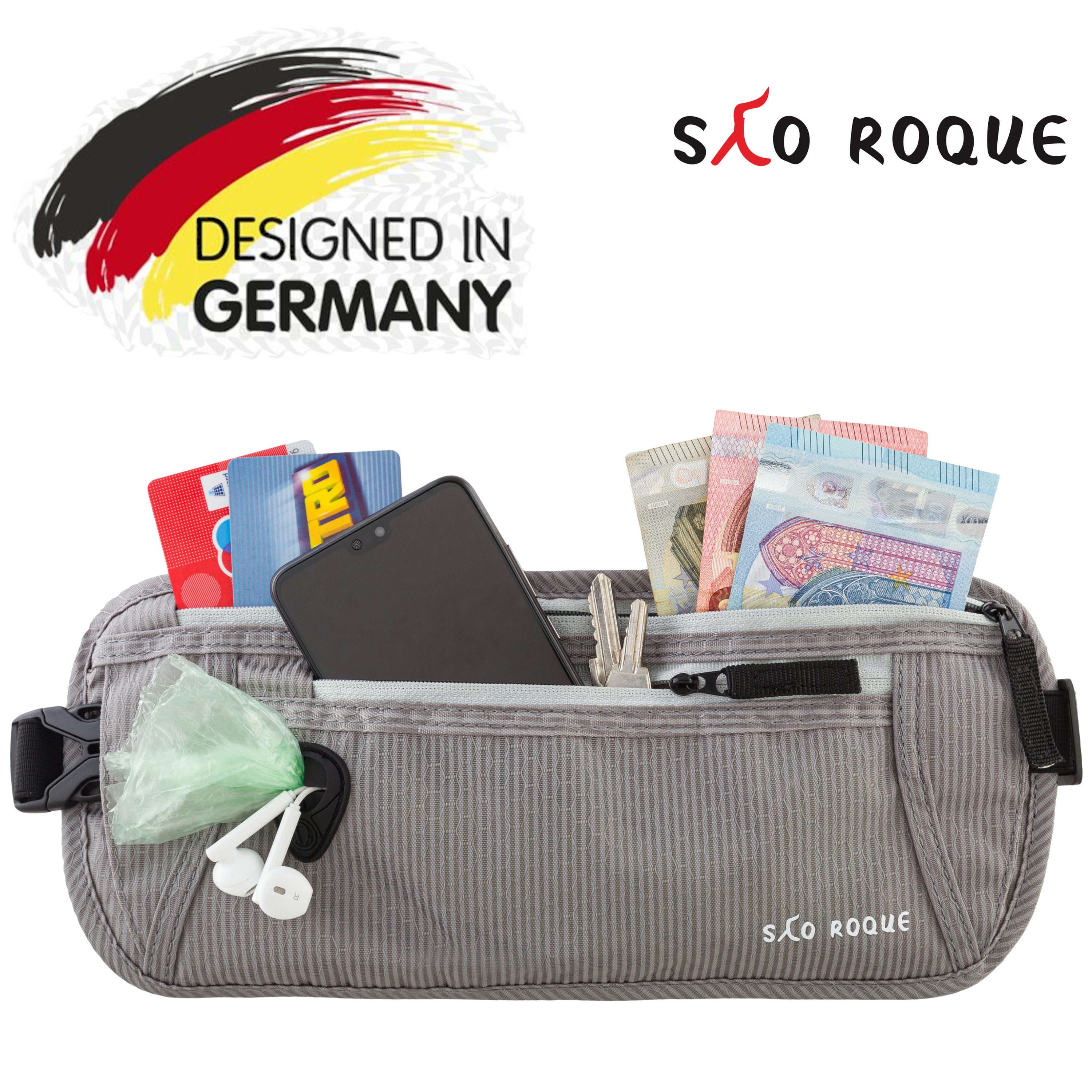 SAO ROQUE Bauchtasche Damen Herren Bauchtasche, RFID Blocker Gürteltasche, flach, Vegan, ultraflach, schweiß- und wasserfest, ultraleicht