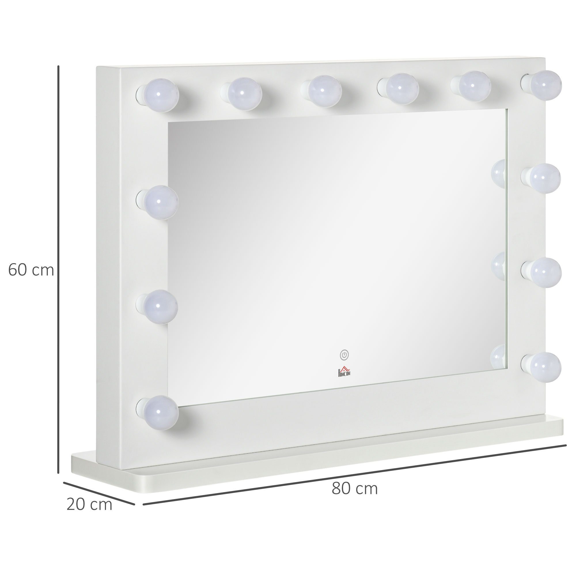 HOMCOM Spiegel Kosmetikspiegel cm mit 1-St., 12 80 Spiegel), (Schminkspiegel, x 60 Lampen Dimmbare Hollywood LED