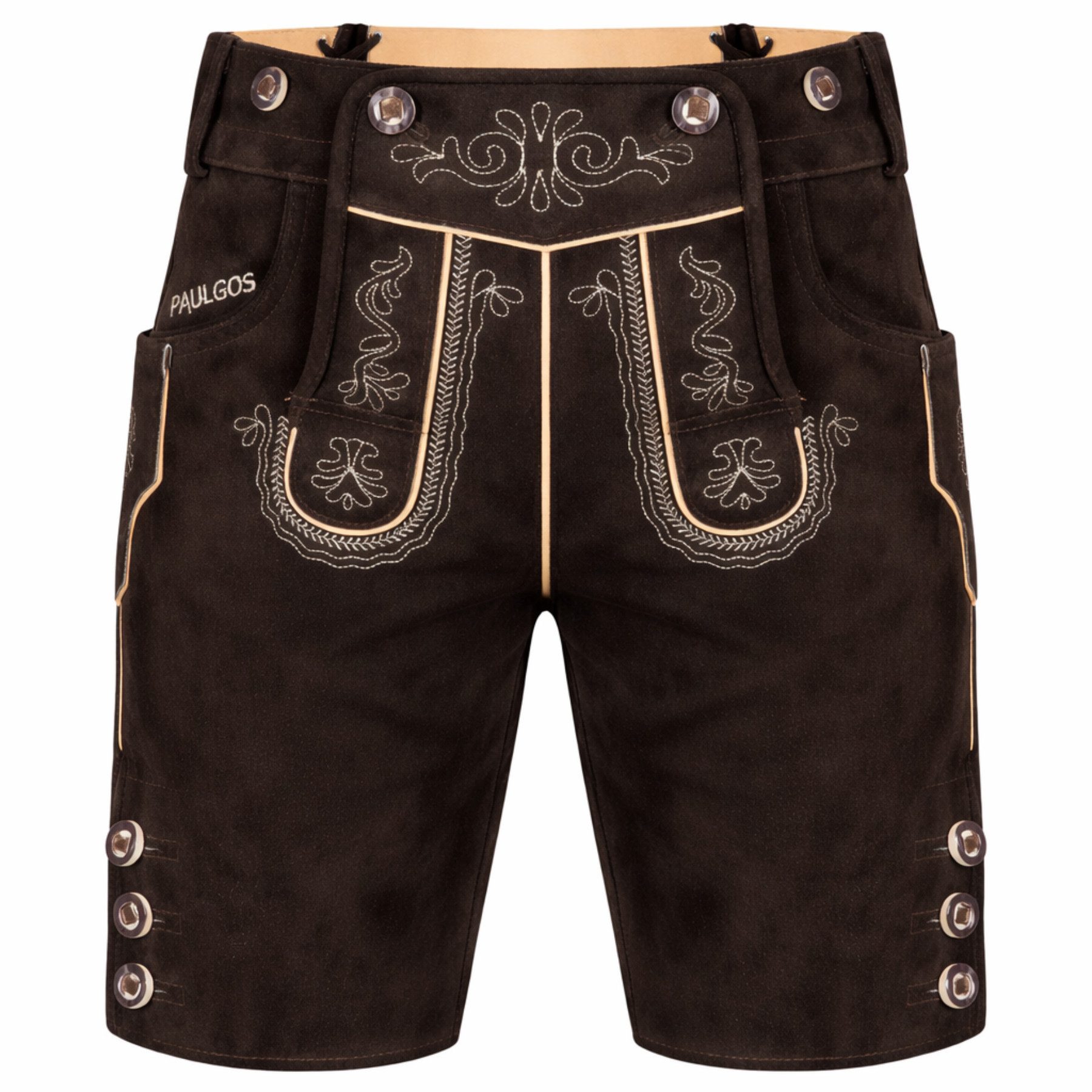 PAULGOS Trachtenhose Herren Lederhose Kurz mit Trägern 100% Echtleder - HK2