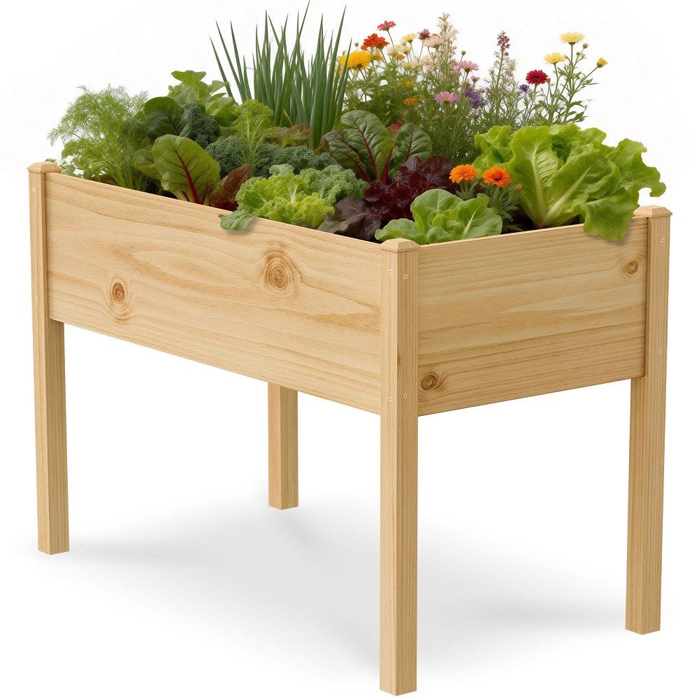 Meulbaty Hochbeet aus Holz mit Beinen, natürlicher Pflanzkasten aus massivem Kiefernholz (wetterfest imprägniert, 1 St), ergonomische Arbeitshöhe 80 cm, für Terrasse, Balkon und Garten