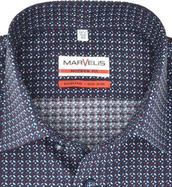 MARVELIS Businesshemd Businesshemd - Modern Fit - ELA - Muster - Bordeaux/Blau