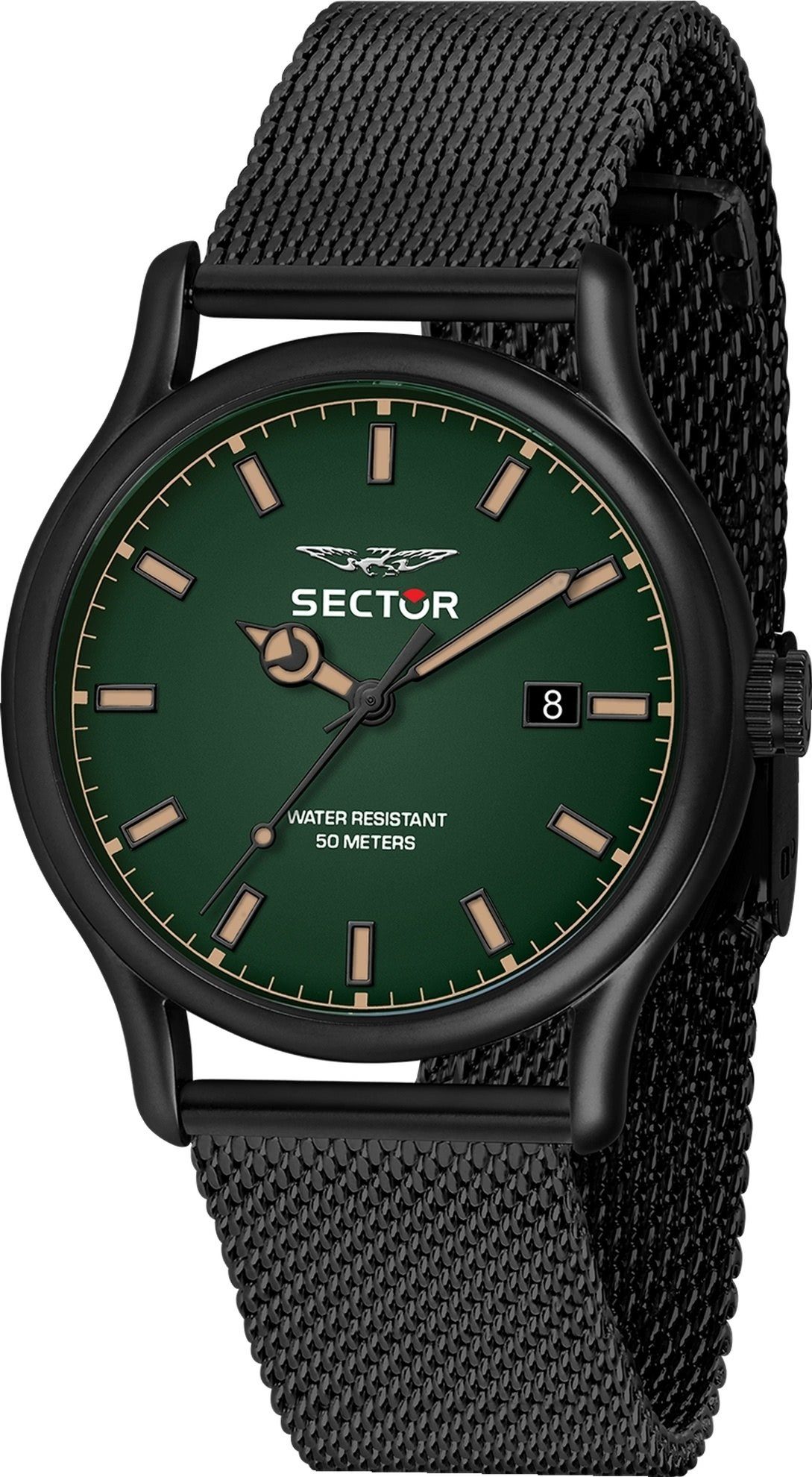 Quarzuhr Analog, 43,5x36,4mm), Armbanduhr Armbanduhr Sector extra Sector Edelstahlarmband (ca. Herren rund, Herren groß