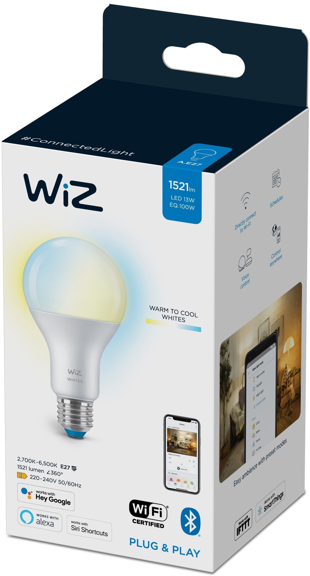 WiZ LED-Leuchtmittel White 100W E27 Standardform Tunable matt Einzelpack, E27, 1 St., Warmweiß, Kreieren Sie mit Wiz Tunable White LED Lampen smarte Beleuchtung