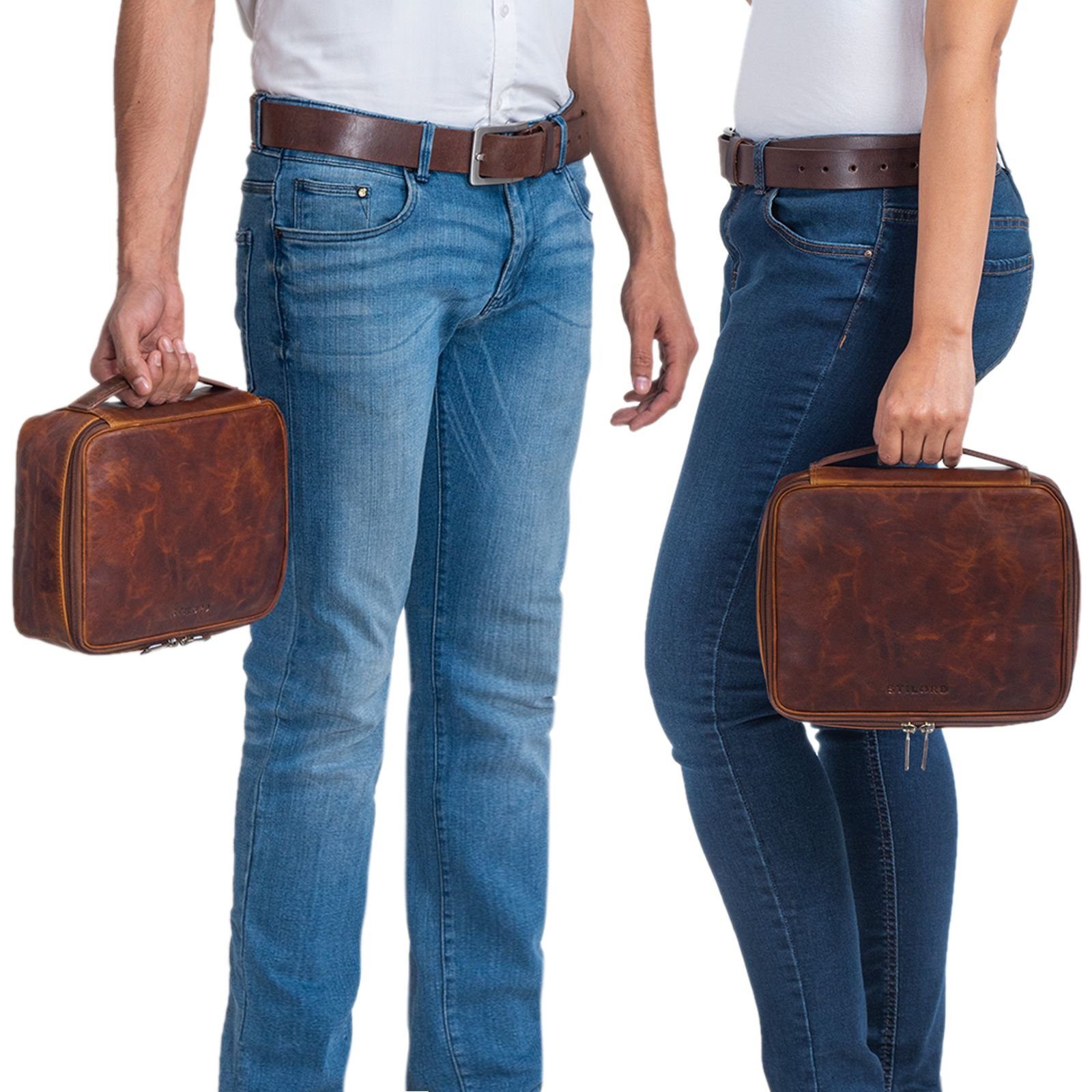 STILORD Kulturbeutel "Lee" Waschtasche Leder groß für Damen und Herren