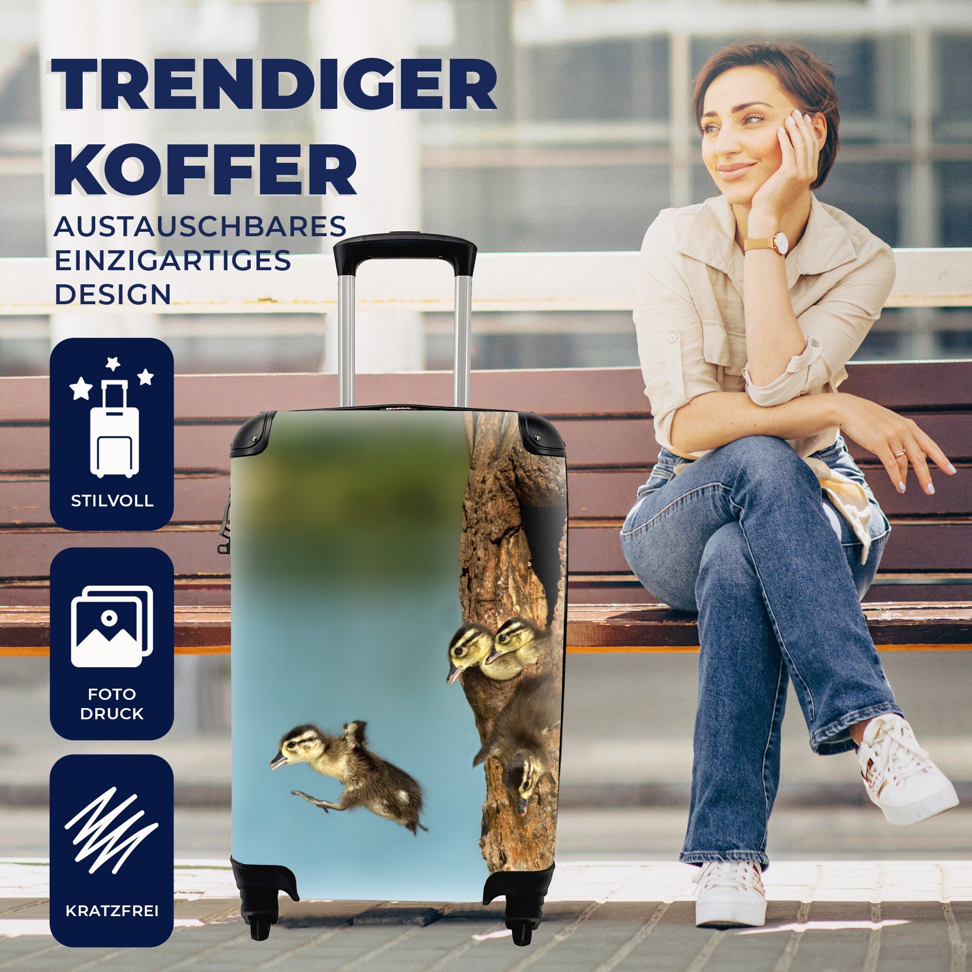 mit für - 4 Jung rollen, Reisetasche MuchoWow Vögel Baum, Trolley, Rollen, Reisekoffer Ferien, - Handgepäckkoffer Handgepäck