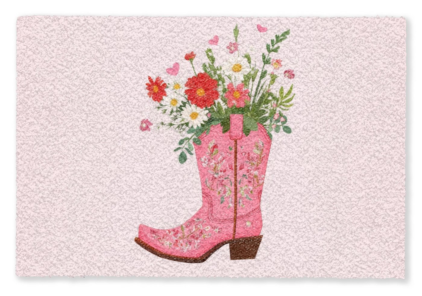 MuchoWow Fußmatte Cowboystiefel - Rosa - Strauß - Blumen, Rechteckig, innen Schmutzfangmatte, Tür, Schmutzfänger Flur, Teppich 60x40 cm