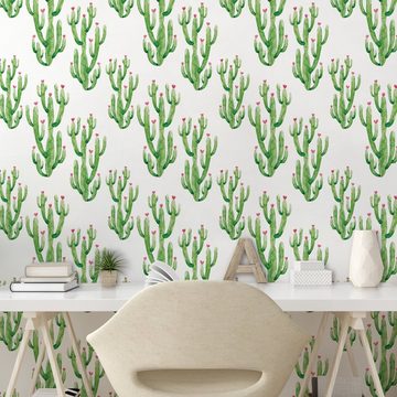 Abakuhaus Vinyltapete selbstklebendes Wohnzimmer Küchenakzent, Blume Aquarell Kaktus-Anlage
