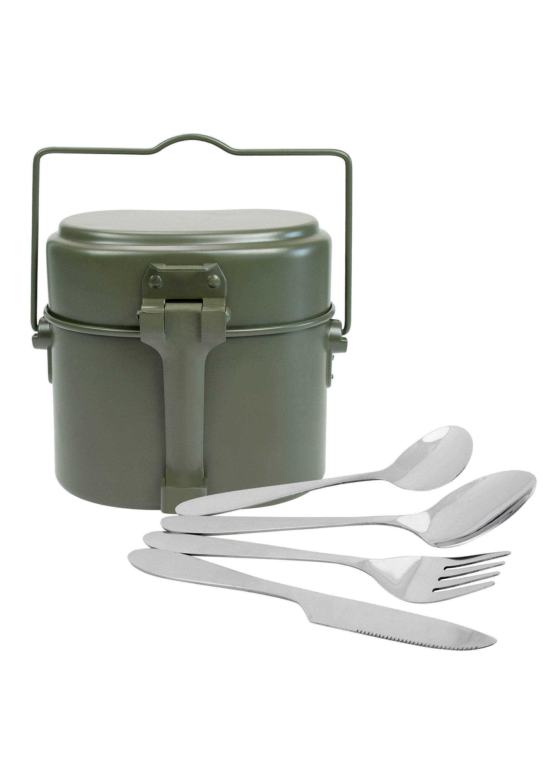 Black Snake Geschirr-Set Kochgeschirr im Bundeswehr-Stil mit Lunch-Besteck im Neoprenbeutel (2-tlg), Aluminium, Deckel als Teller und Einsatzschale als Pfanne bei rund 1,08 kg