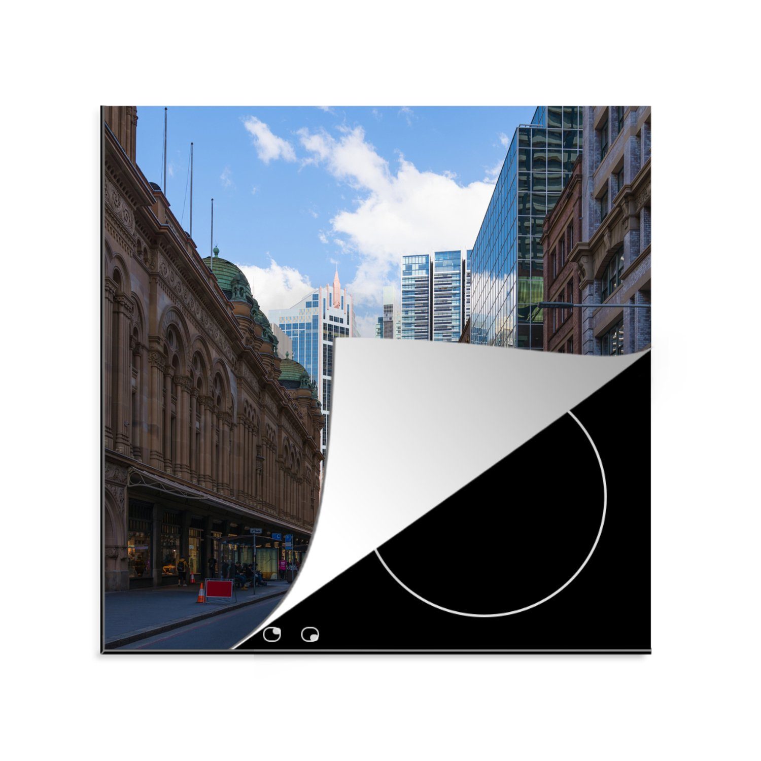 MuchoWow Herdblende-/Abdeckplatte Queen Victoria Building und Rathaus von Sydney, Vinyl, (1 tlg), 78x78 cm, Ceranfeldabdeckung, Arbeitsplatte für küche