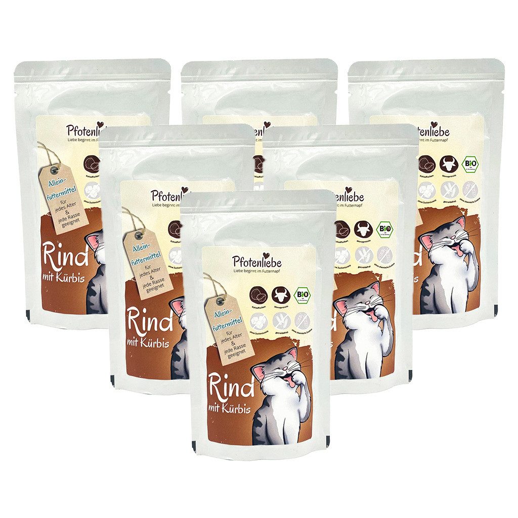 Pfotenliebe Bio-Rind mit Kürbis - getreidefrei 6x100g, Nassfutter für: Katzen