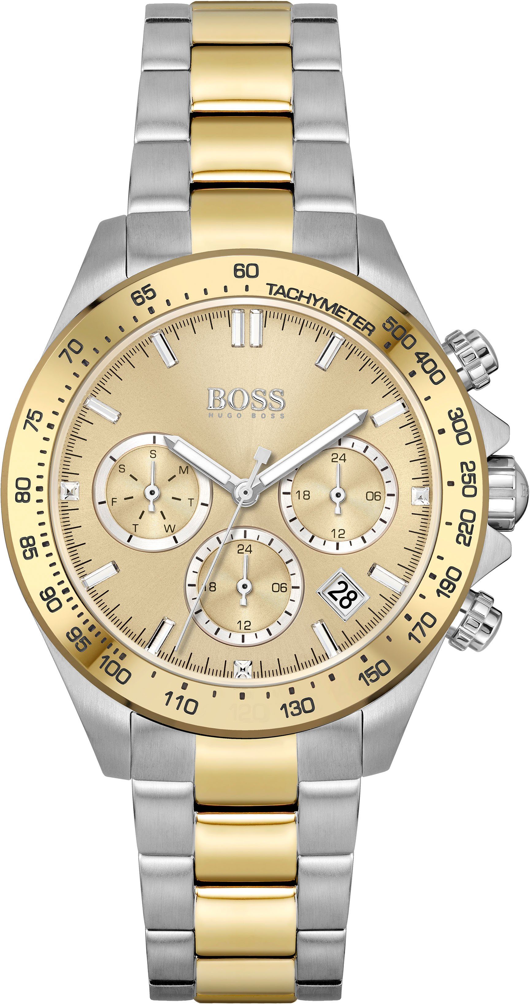 BOSS Multifunktionsuhr Novia, 1502618, Quarzuhr, Damenuhr, Armbanduhr, Glaskristalle, Datum, Tachymeter