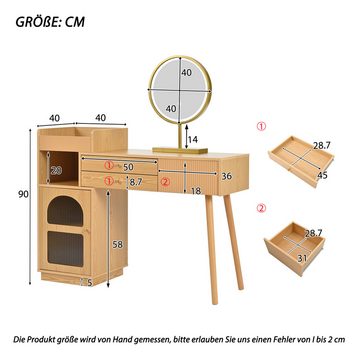 Flieks Schminktisch, Kosmetiktisch mit LED-Spiegel und Seitenschrank ohne Stuhl 120x40x90cm