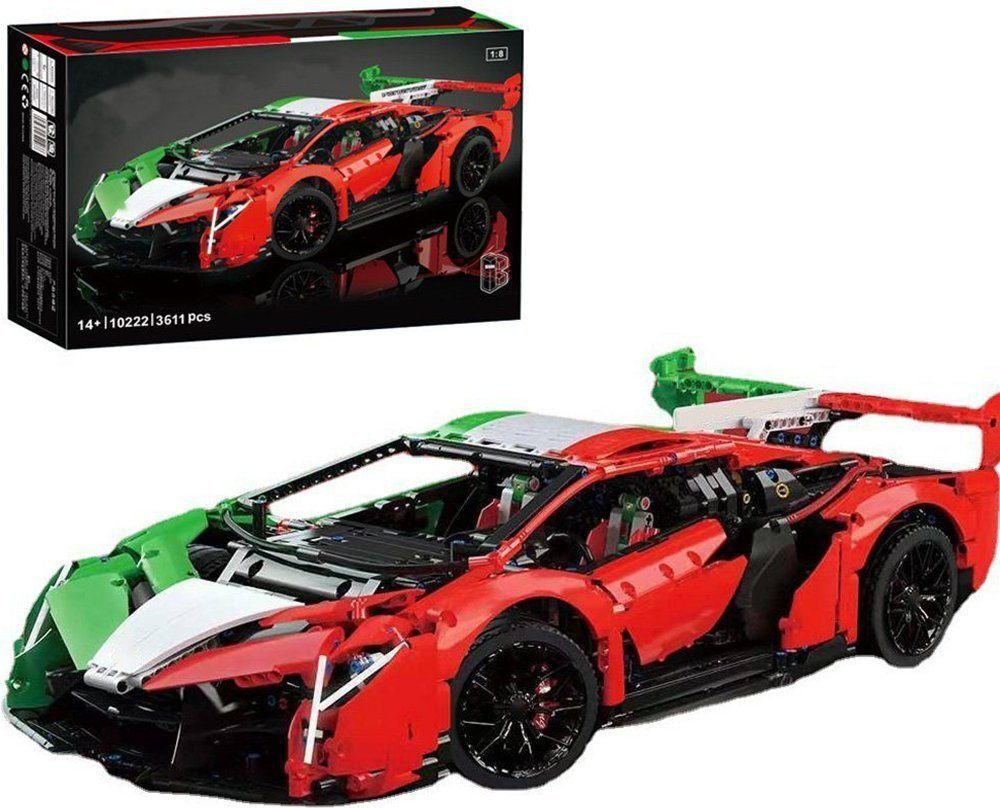 KBOX 10222 1:8 Dreifarbig Modell-Sportauto Rennauto Bausteine 3611 PCS Konstruktionsspielsteine, (3611 St)