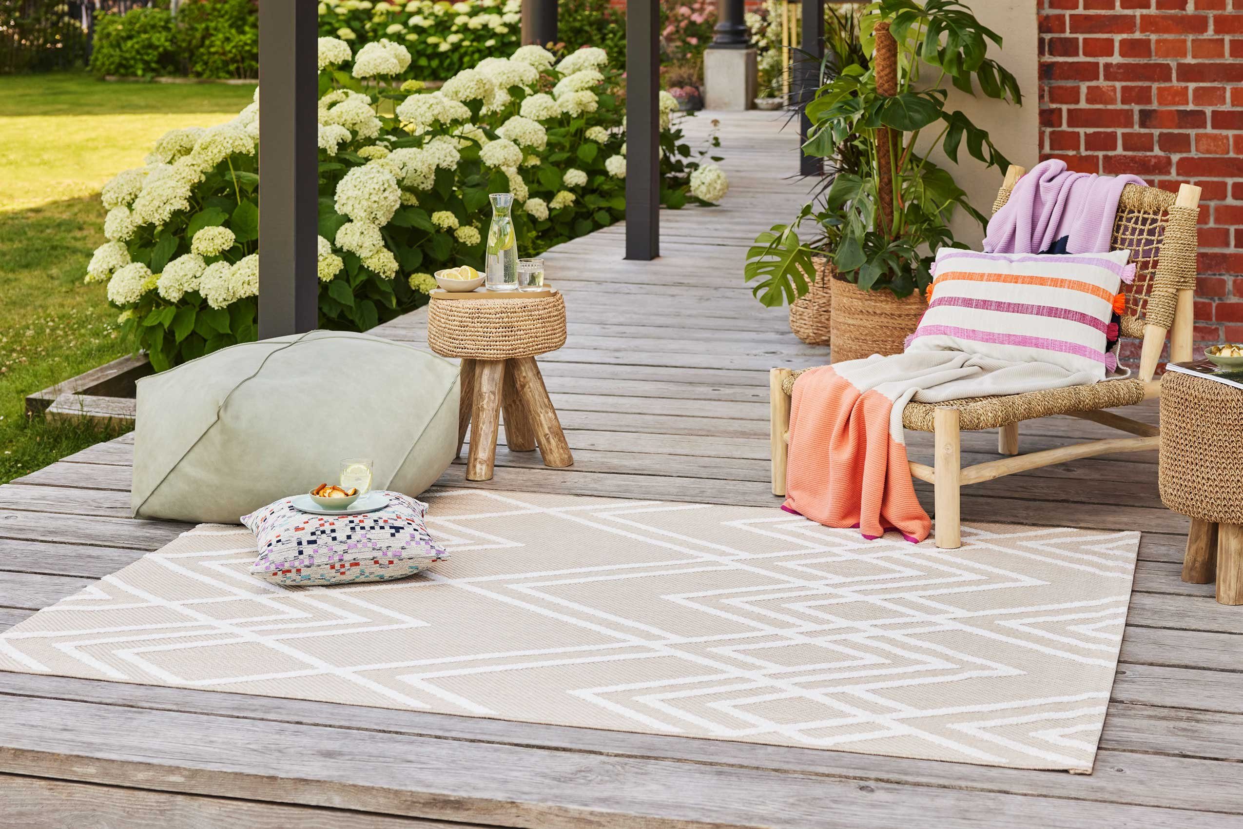 Esprit Outdoorteppich Rave, ESP-54228, rechteckig, Höhe: 6 mm, mit Hoch-Tief-Effekt, Rauten-Design, modern, robust, Terrasse, Küche