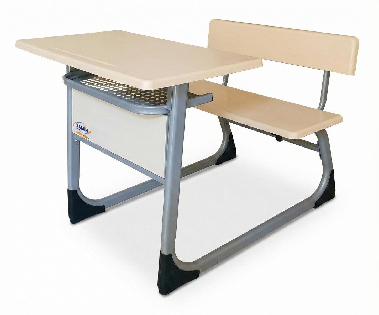 Xlmoebel Schreibtisch Moderne Schulbank aus Metall mit praktischem Korb und Regalen, Made in Europa