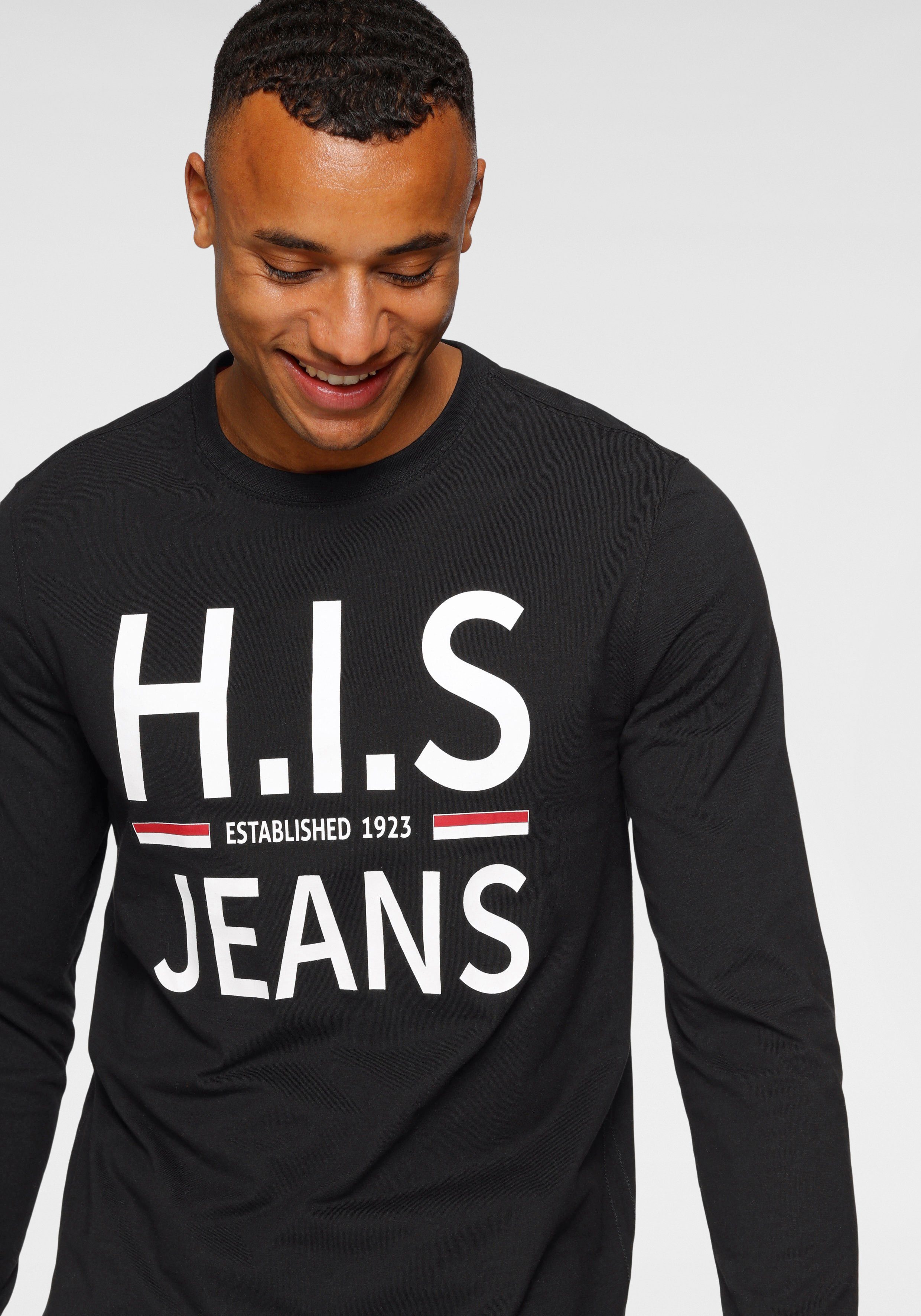 H.I.S Langarmshirt Langarm, schmaler Basic-Schnitt, bedrucktes Design