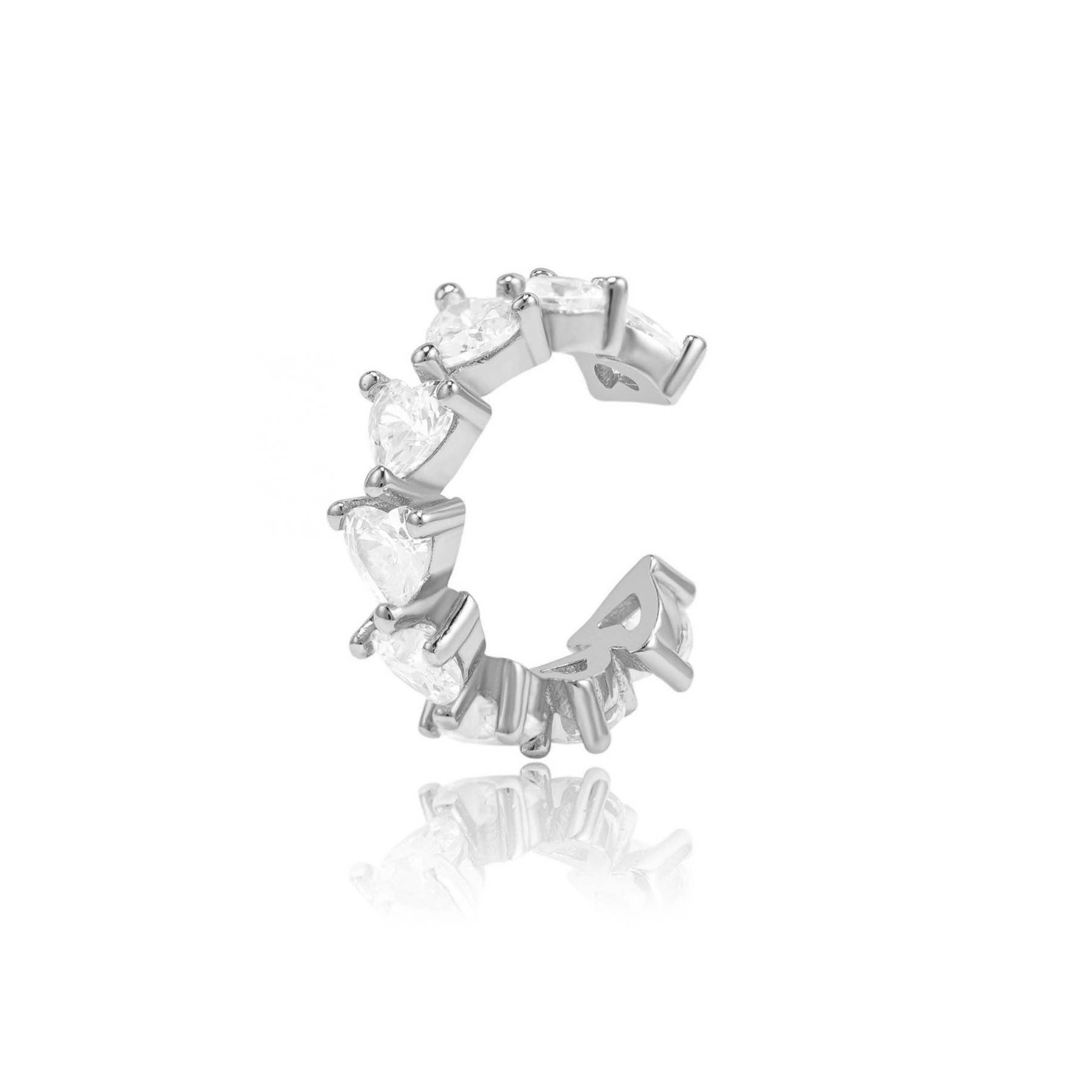 Brandlinger Ohrklemme Cuff Portofino, Silber 925 vergoldet, Ear Cuff Herz mit weißen Zirkonia Steinche