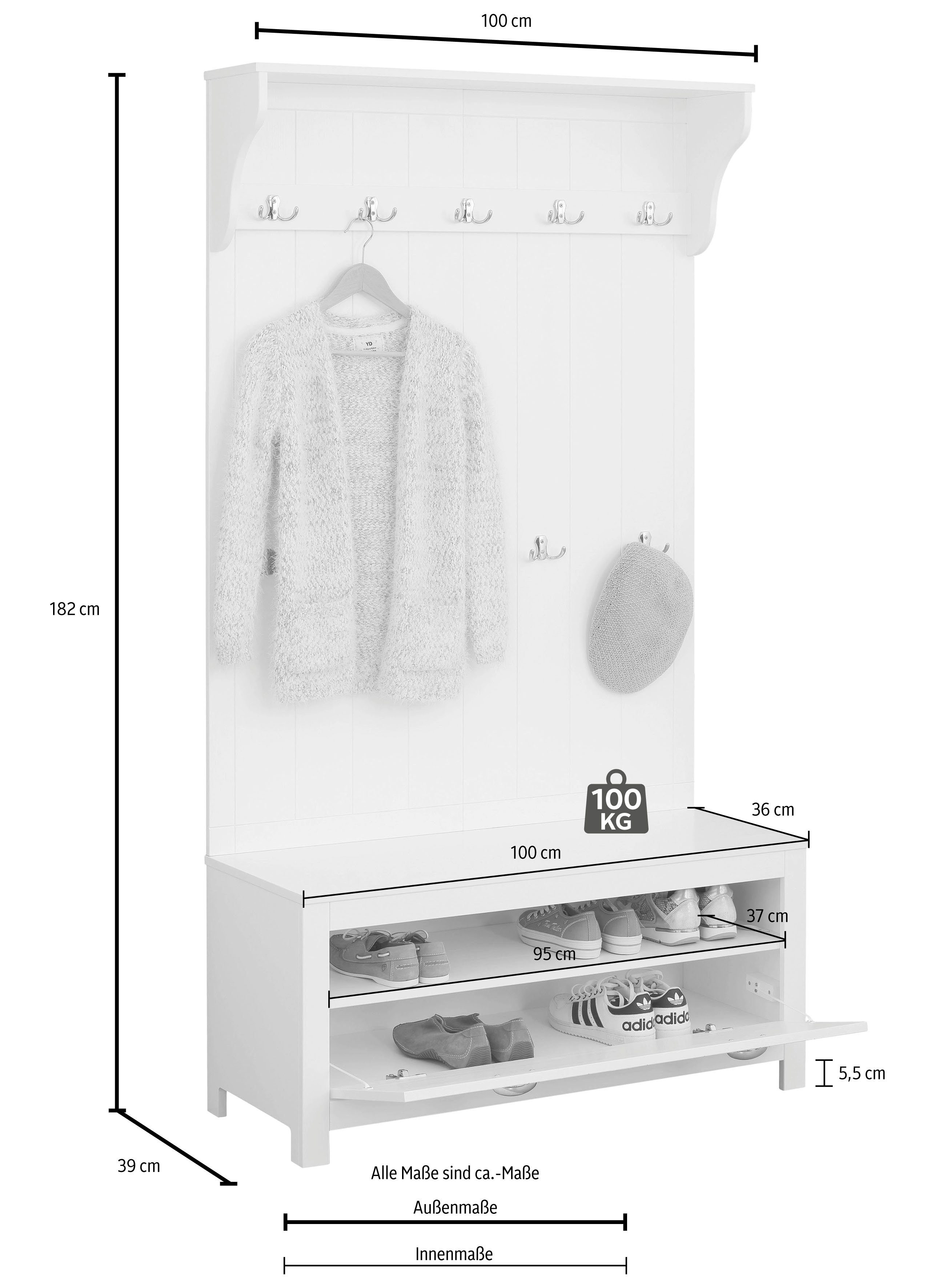 affaire weiß aus cm Massivholz, weiss 100 Breite Home Kompaktgarderobe Mille |