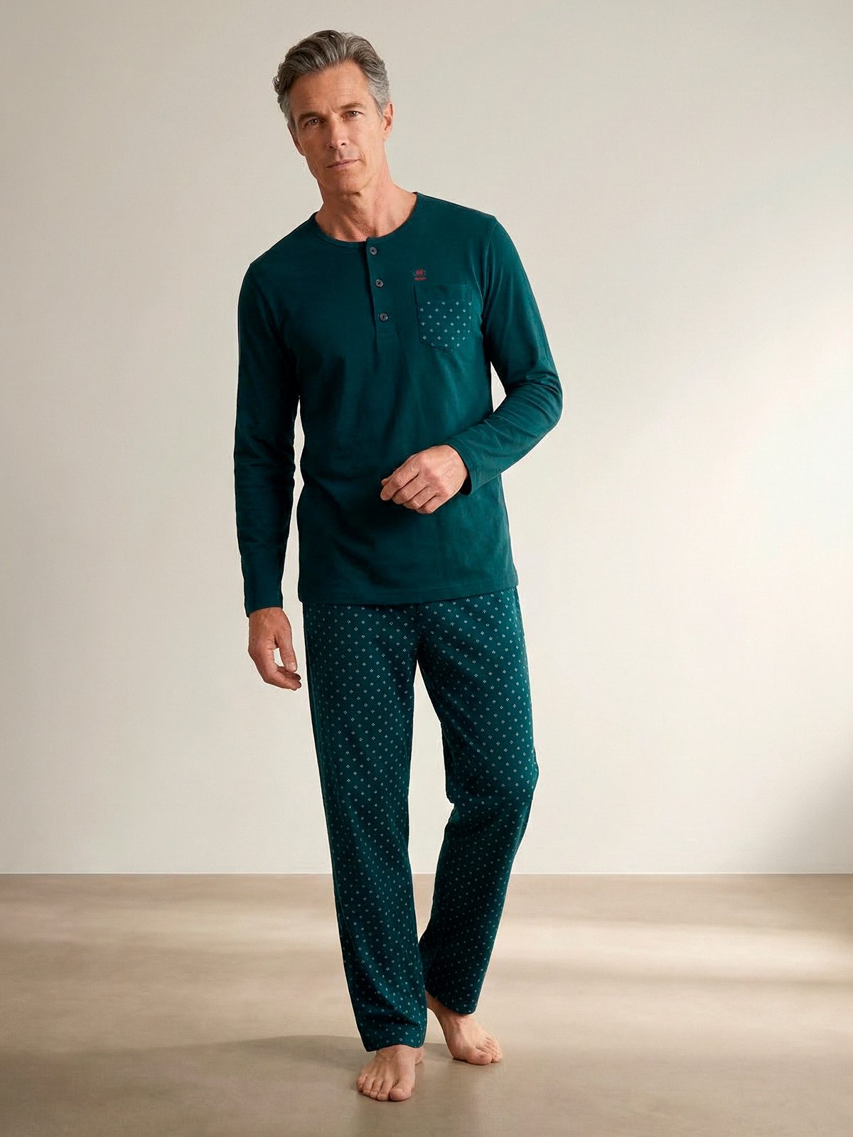 Henry Terre Pyjama Pyjama Set Langarm - Carlo Hose Rautenmuster