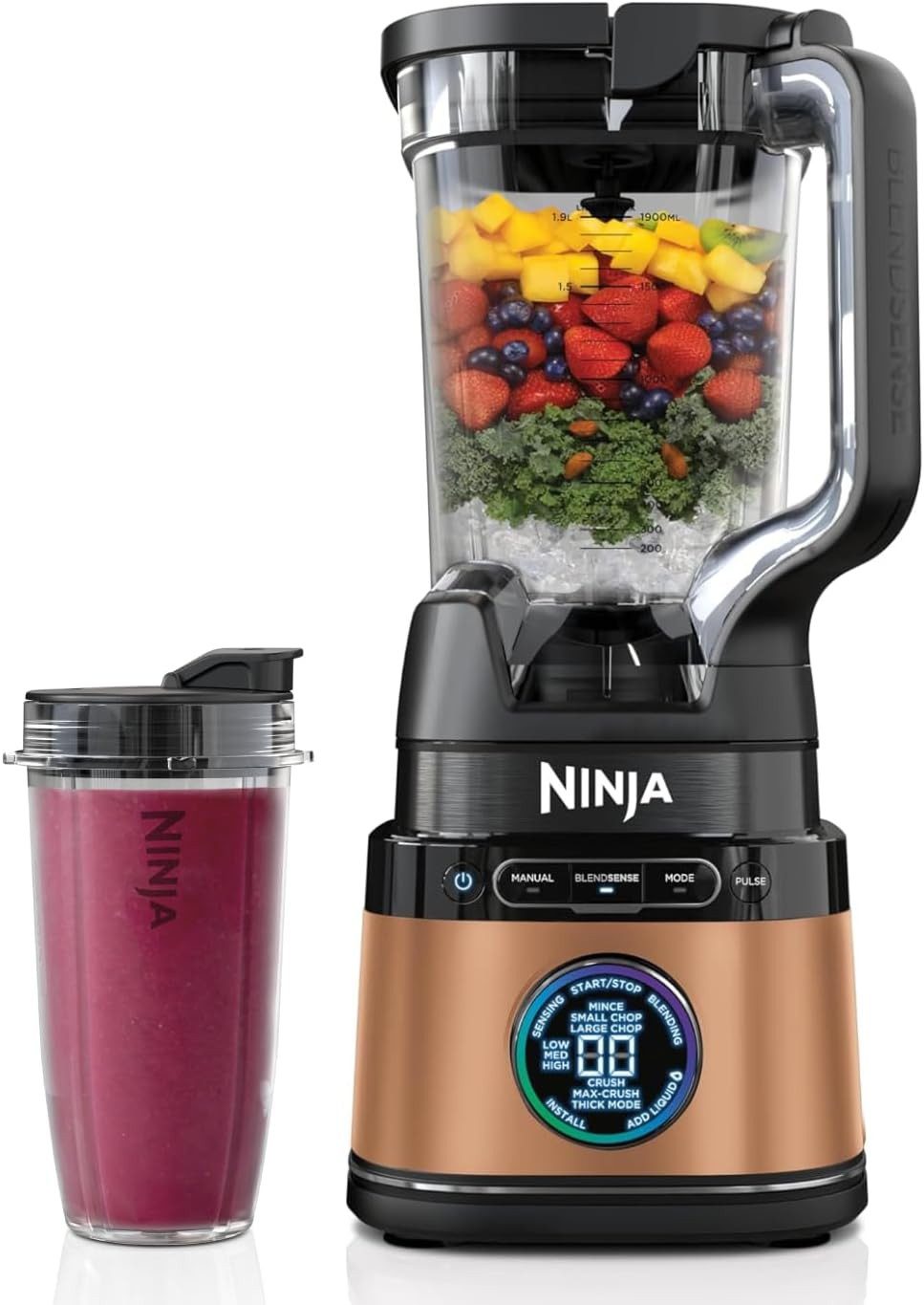 NINJA Standmixer Ninja 2-in-1 Detect Power Mixer Pro Kupfer/Schwarz, TB301EUCP, 1200 W, Single Serve Tasse Smoothies mixen Gemüse hacken & Frozen Drinks mixen
