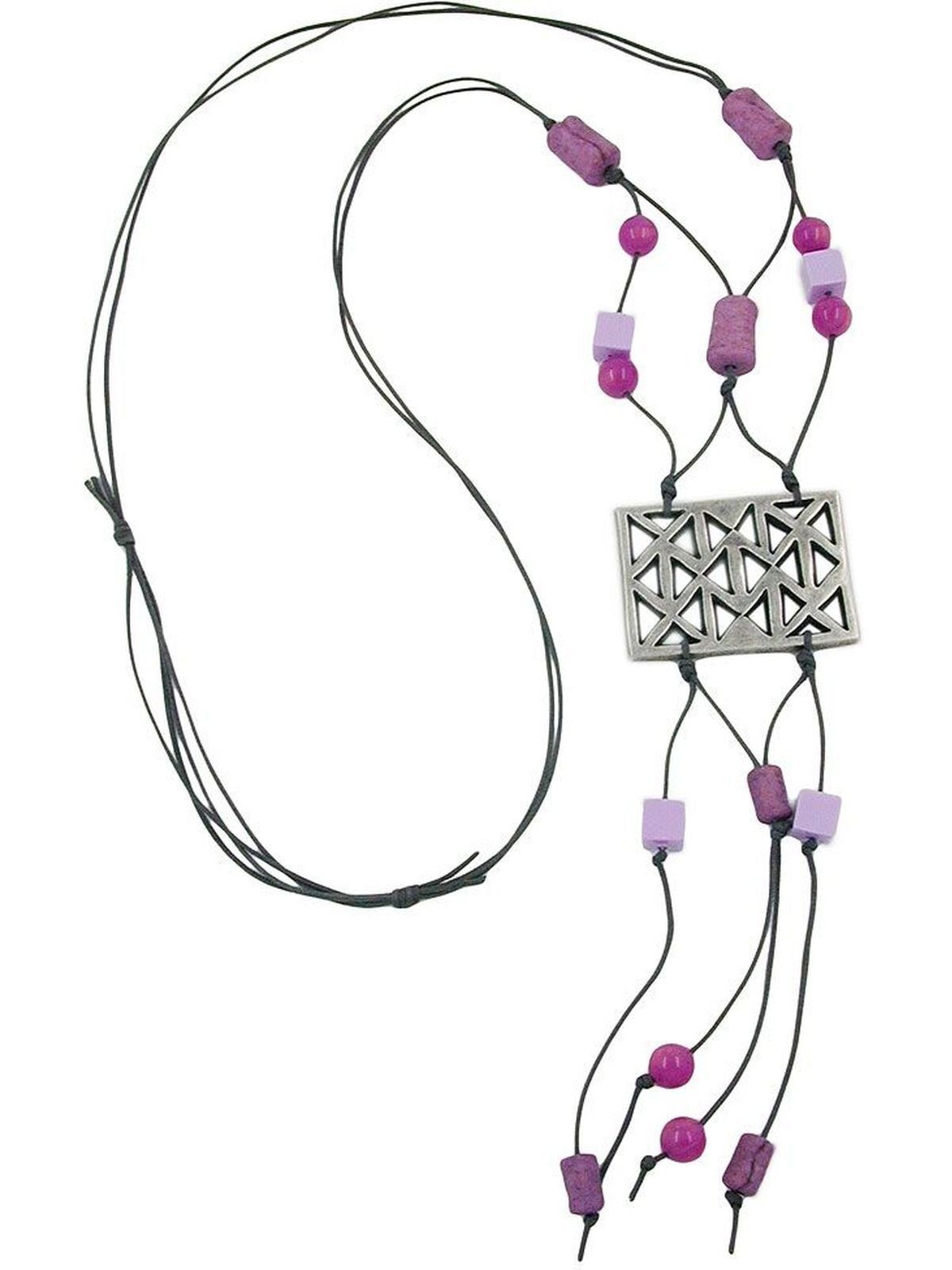 Gallay Perlenkette Kette Gitter altsilber, lila-flieder (1-tlg)
