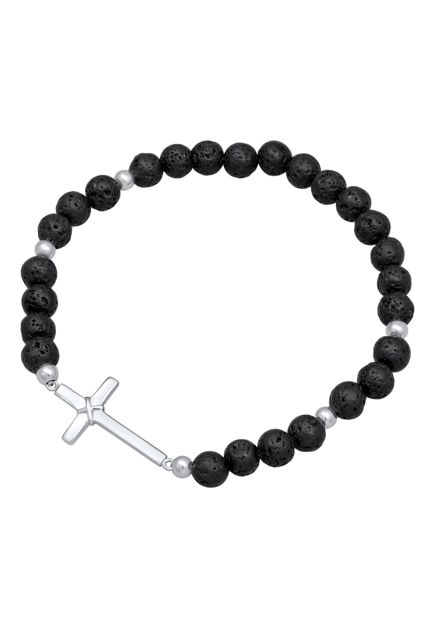 Kuzzoi Bead-Armband-Set Lava Perlen Schwarz Kreuz 925 Silber, Kreuz günstig online kaufen