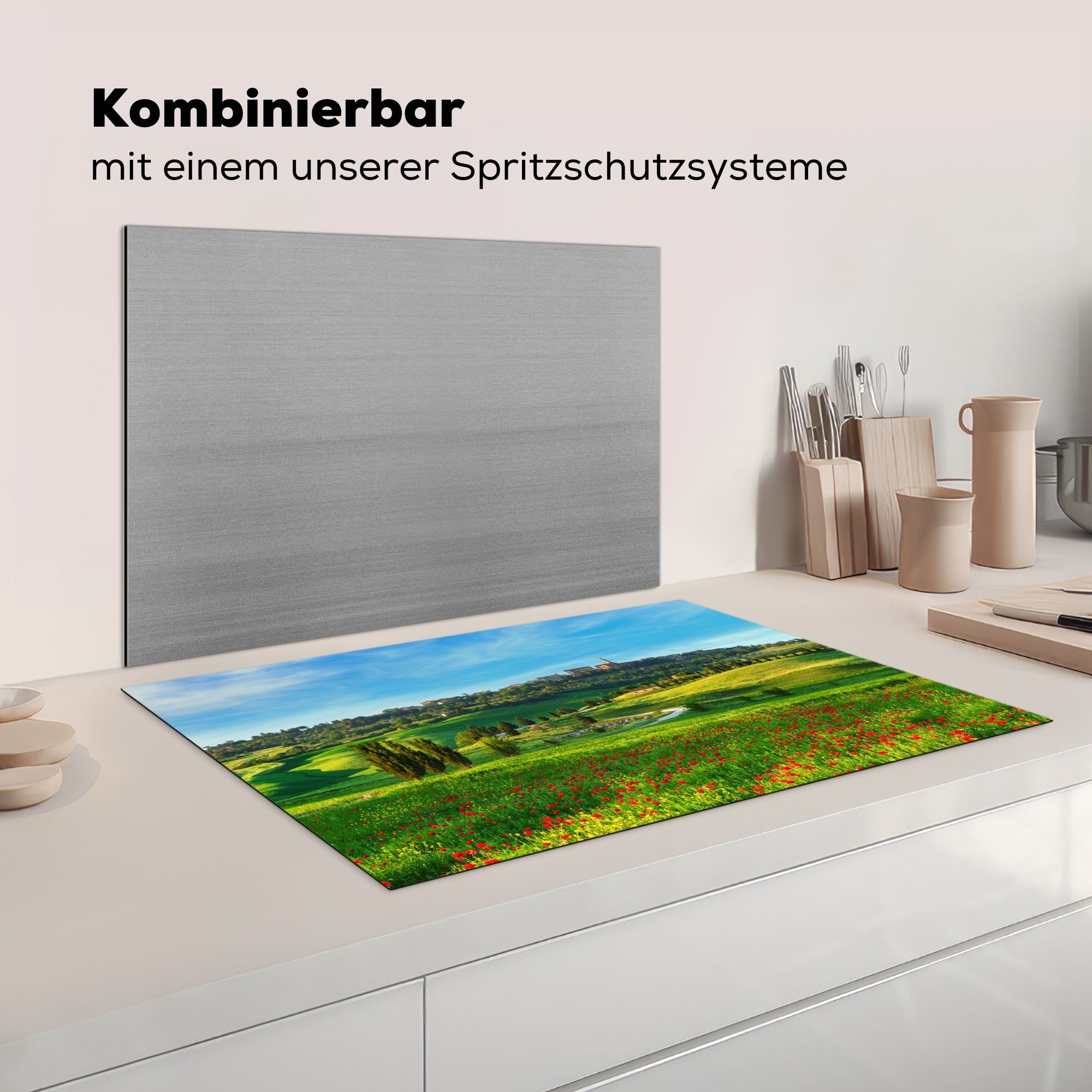 Ceranfeldabdeckung Induktionskochfeld für - küche, (1 Toskana - Herdblende-/Abdeckplatte die Vinyl, Landschaft MuchoWow Schutz 81x52 Blumen, cm, tlg),