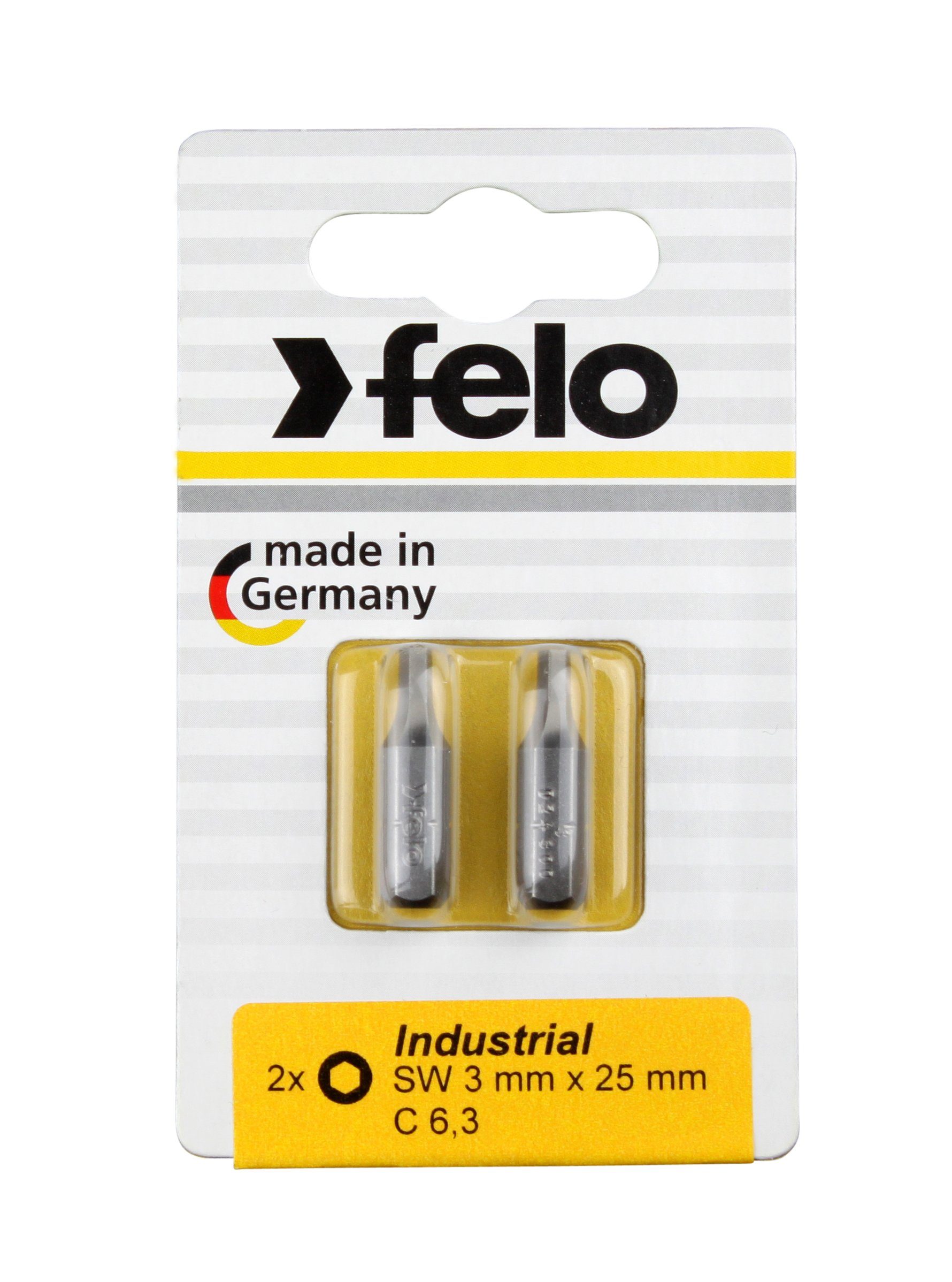 Felo Sechskant-Bit Felo Bit, Industrie C 6,3 x 25mm, 2 Stk auf Karte 2x 3,0mm