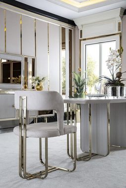JVmoebel Esszimmerstuhl Stuhl Beige Elegantes Modern Esszimmer Schön Stoff Design Luxus Metall
