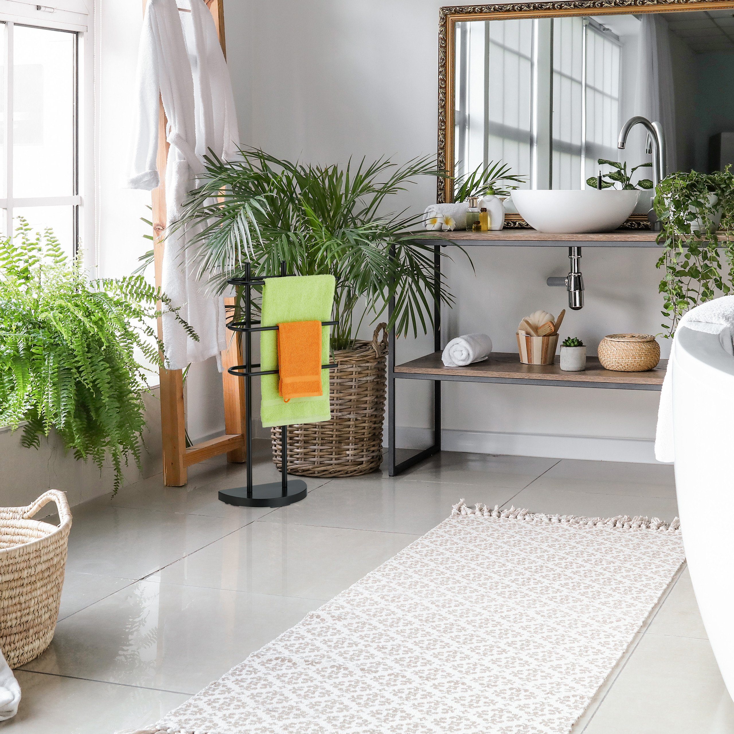 relaxdays Handtuchständer Schwarzer Handtuchständer mit 3 Stangen günstig online kaufen