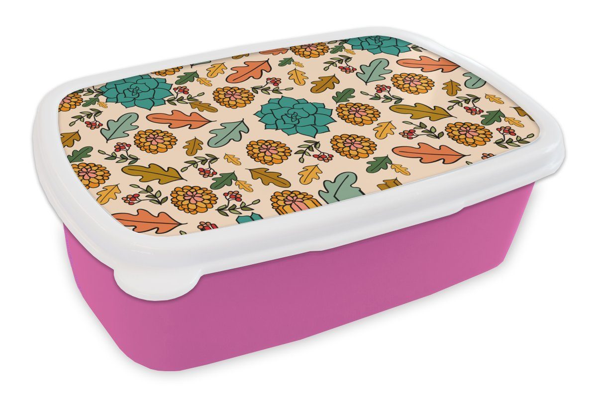 MuchoWow Lunchbox Snackbox, Brotdose Kunststoff, rosa - Herbst - Brotbox Kinder, Blumen Erwachsene, Kunststoff Mädchen, für (2-tlg), Muster