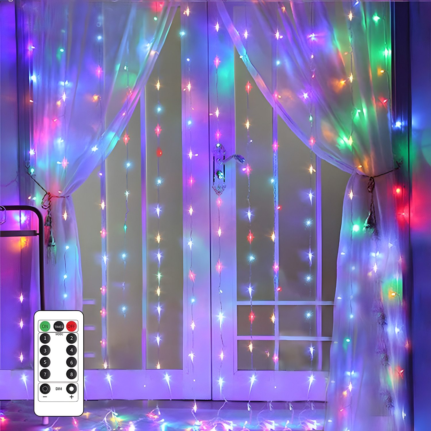 Qualra LED-Lichtervorhang 100/200/300LEDs 8 Modi Lichtervorhang Fenster Innen Weihnachten, 3x1M/3x2M/3x3M USB mit Fernbedienung Vorhang Lichterkette
