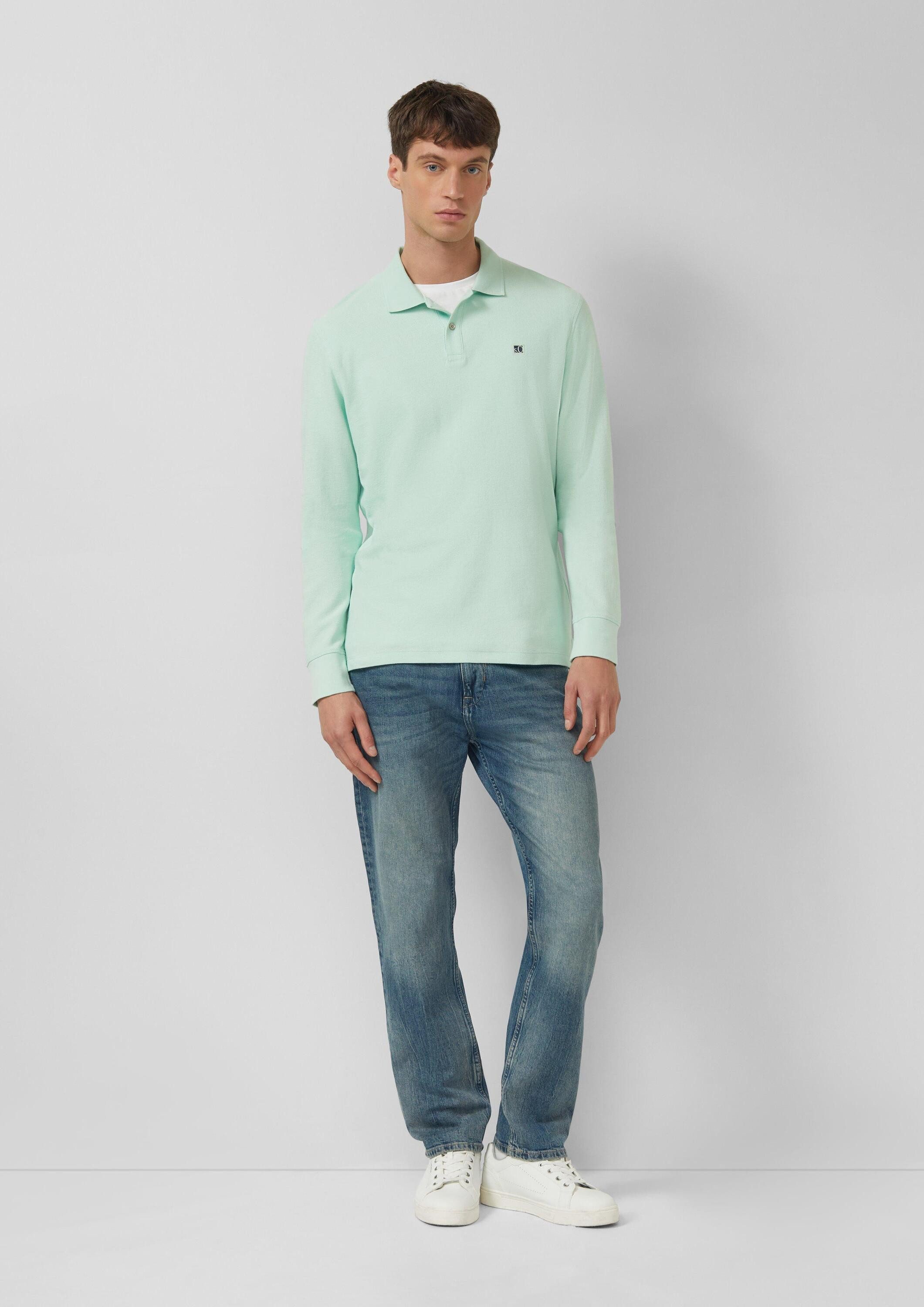 s.Oliver Langarmshirt Polo-Shirt Langarm-Poloshirt mit Waffelstruktur und Logo-Patch – Bild 5 von 5