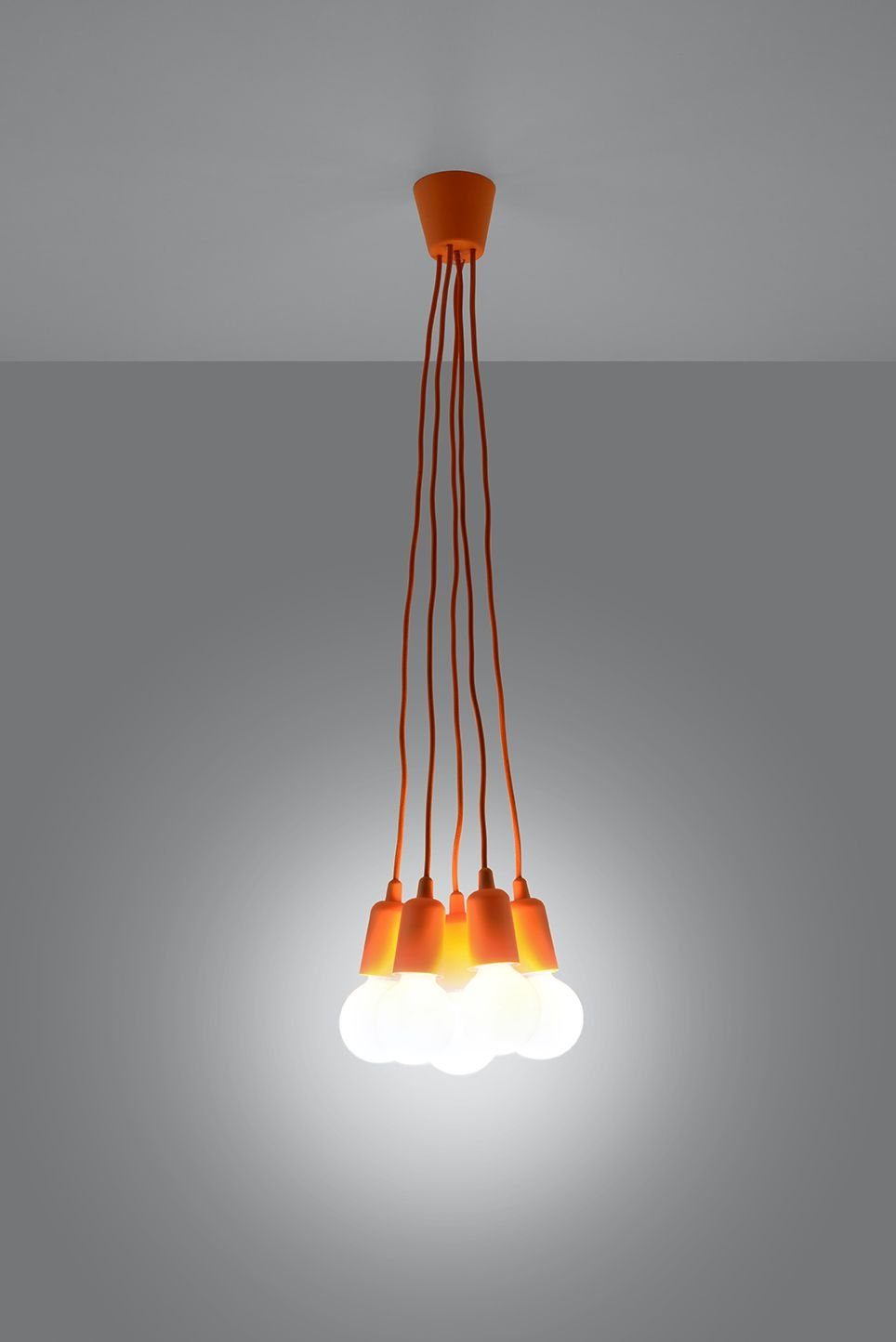 Leuchtmittel, E27 NESSA, Licht-Erlebnisse Orange Hängelampe 90cm 5-flammig Jugendzimmer bis ohne Pendelleuchte Wohnzimmer
