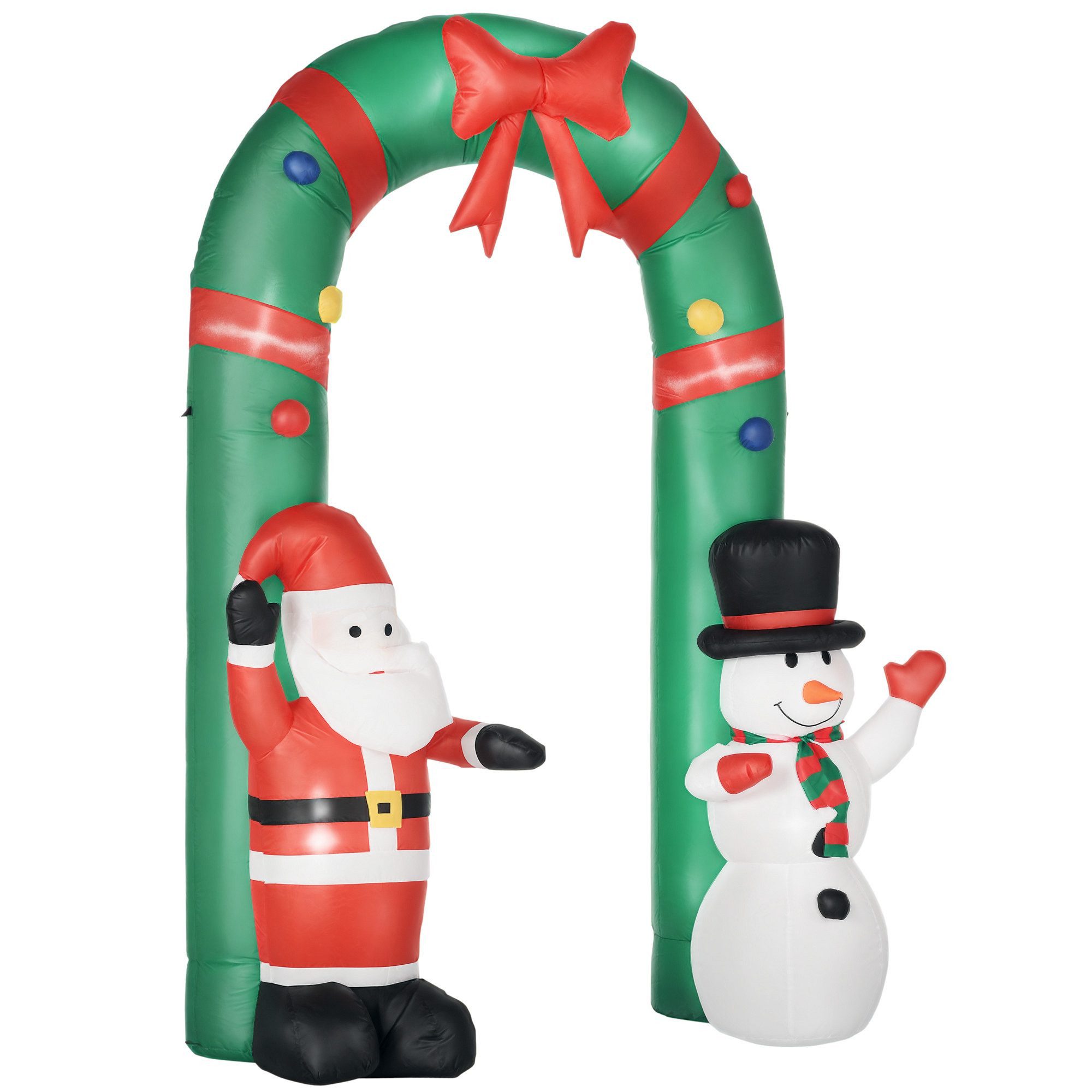 HOMCOM Weihnachtsfigur Weihnachts-Torbogen Outdoor-Dekoration mit LED-Lichtern für Garten (Gartendeko, 1 St., Aufblasbarer Weihnachtsdeko), Mehrfarbig 198 x 80 x 245 cm