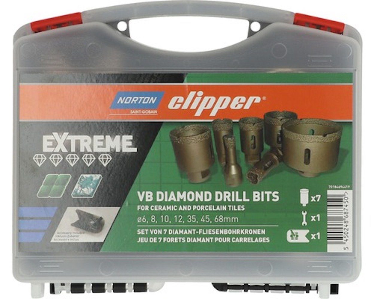 NORTON CLIPPER Fliesenbohrer Diamantbohrer Extreme SET 6 - 68mm, M14, 70184694419